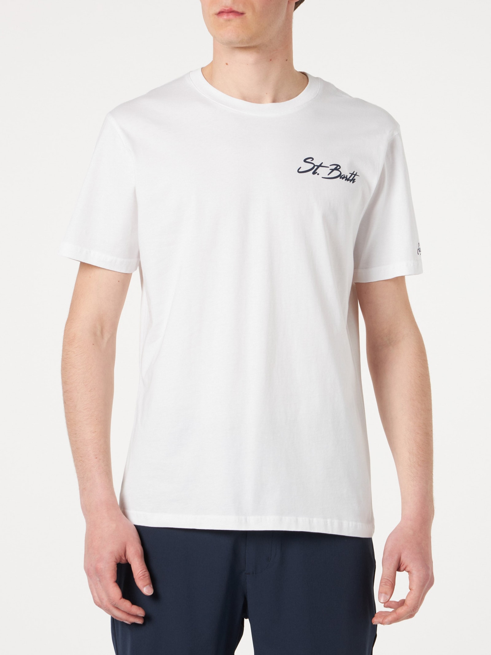 MC2 Saint Barth Man Cotton T-shirt With St. Barth Surf Print