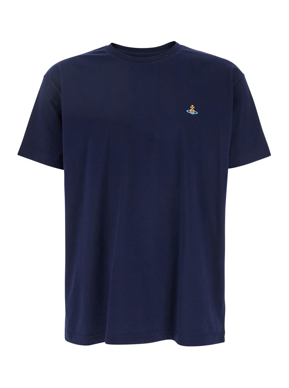 Vivienne Westwood Blue Crewneck T-shirt With Orb Logo Detail On The Front In Cotton Woman