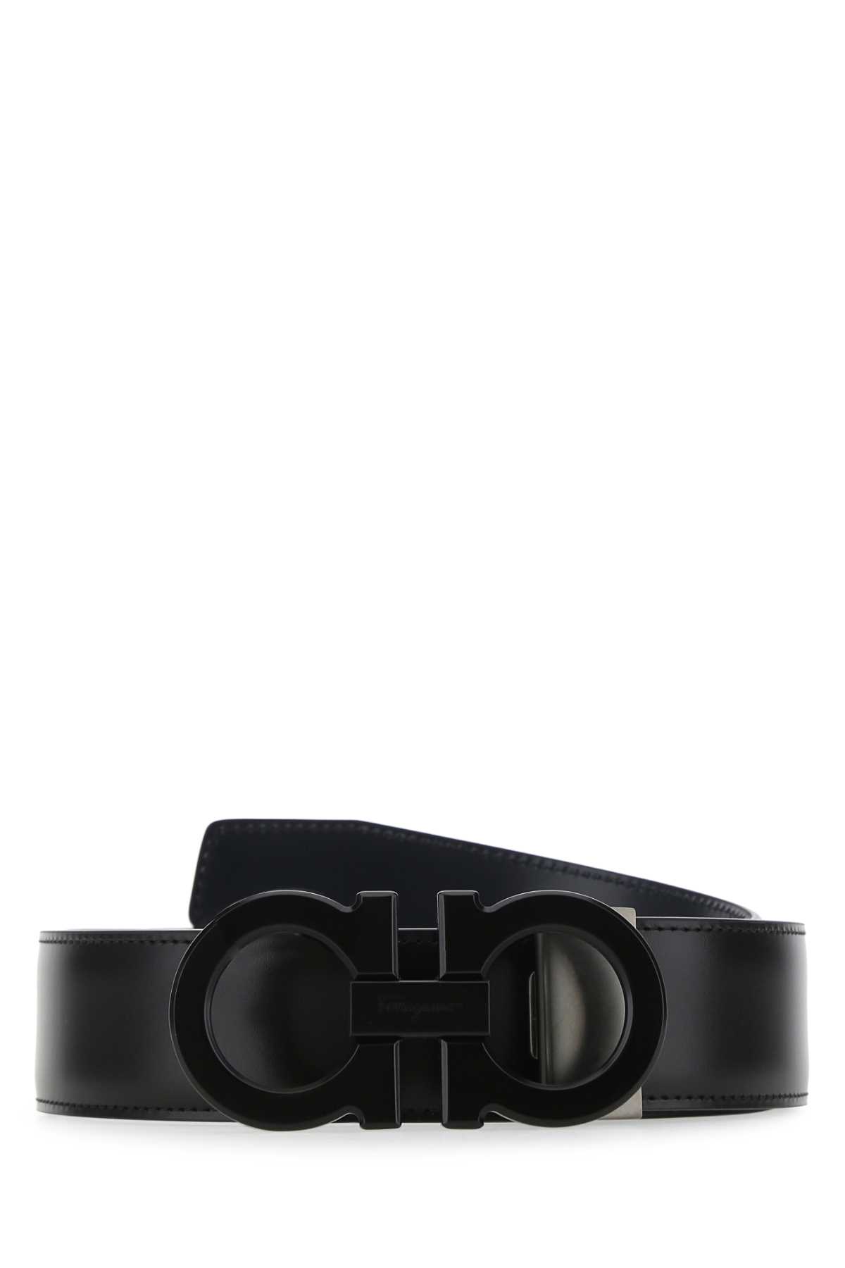 Ferragamo Black Leather Reversibile Belt