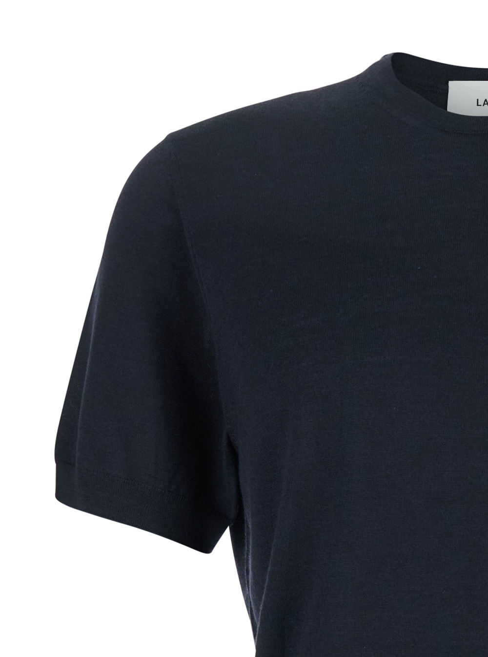 Lardini Blue Ribbed Crewneck Sweater In Wool And Silk Blend Man