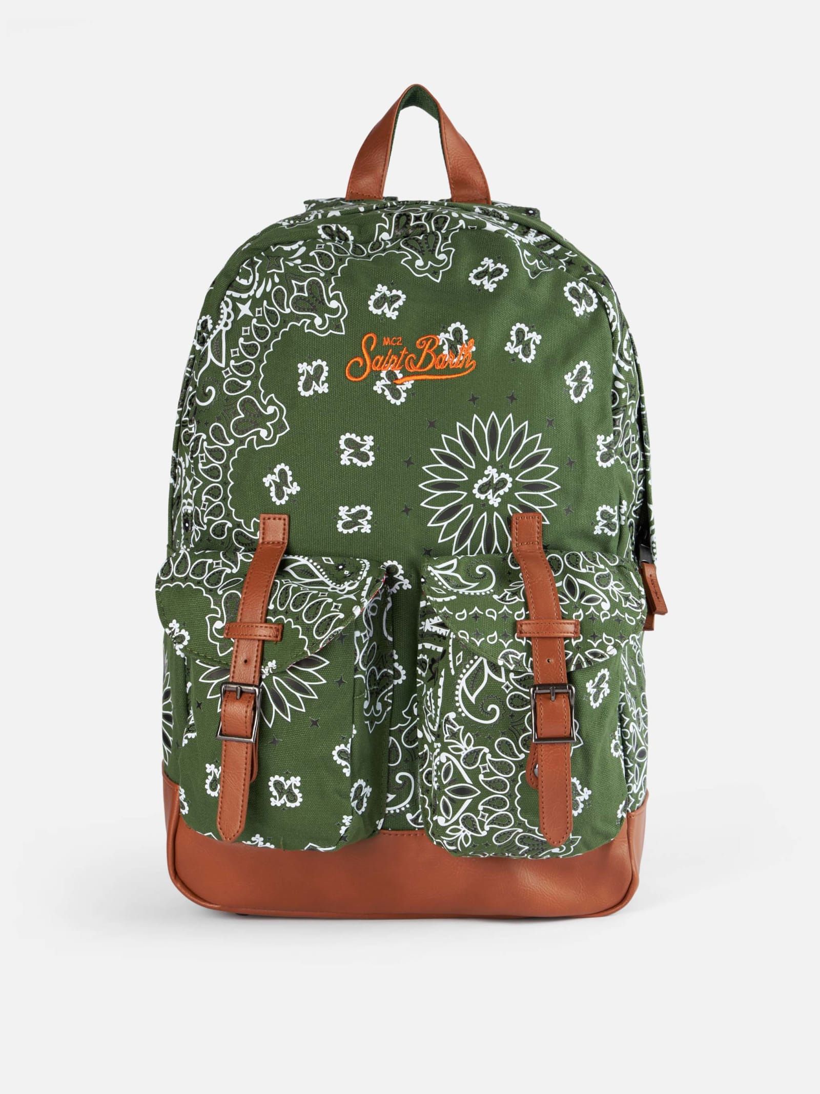 MC2 Saint Barth Canvas Backpack Cody With Green Bandanna Print