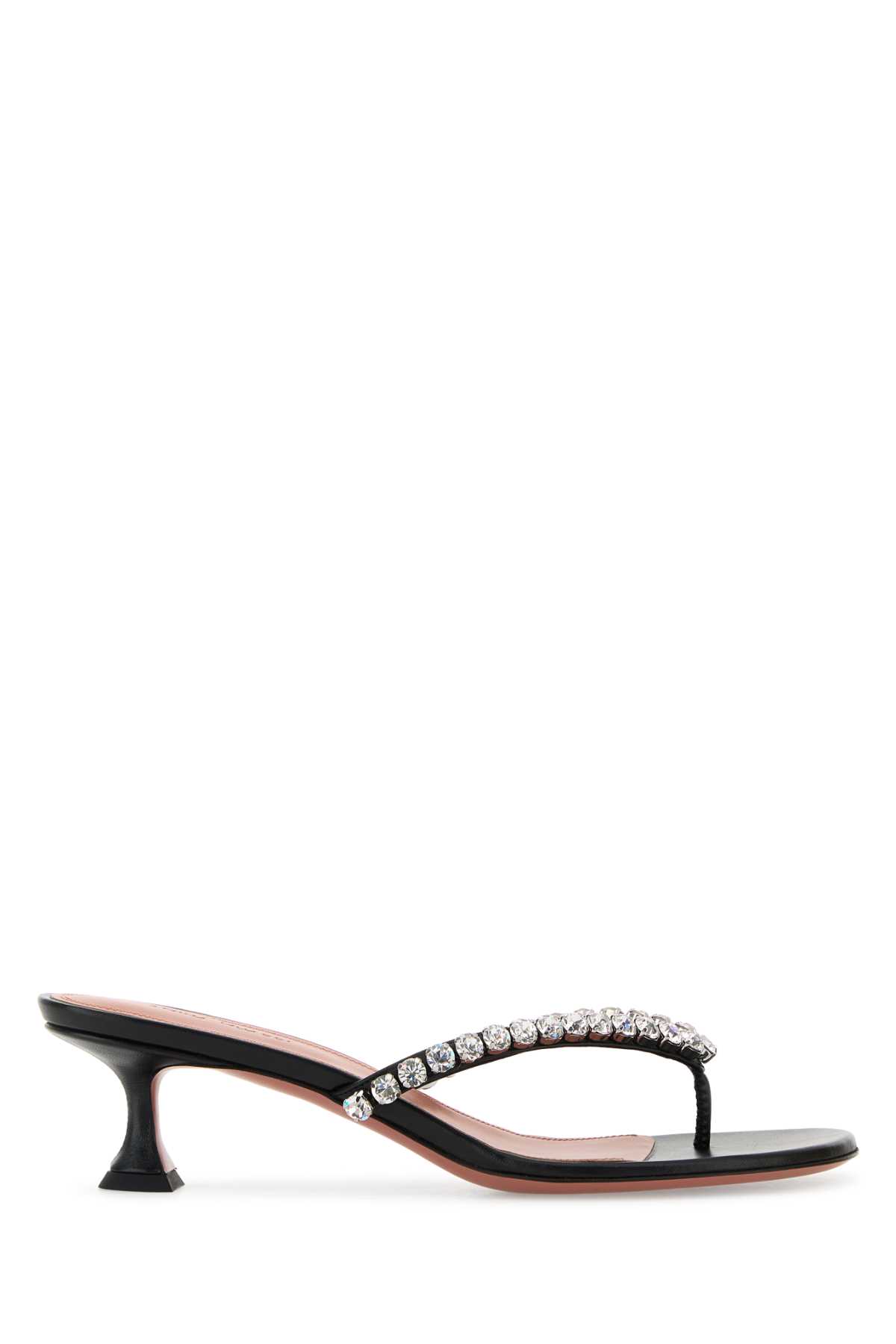 Amina Muaddi Black Leather Gigi Thong Mules