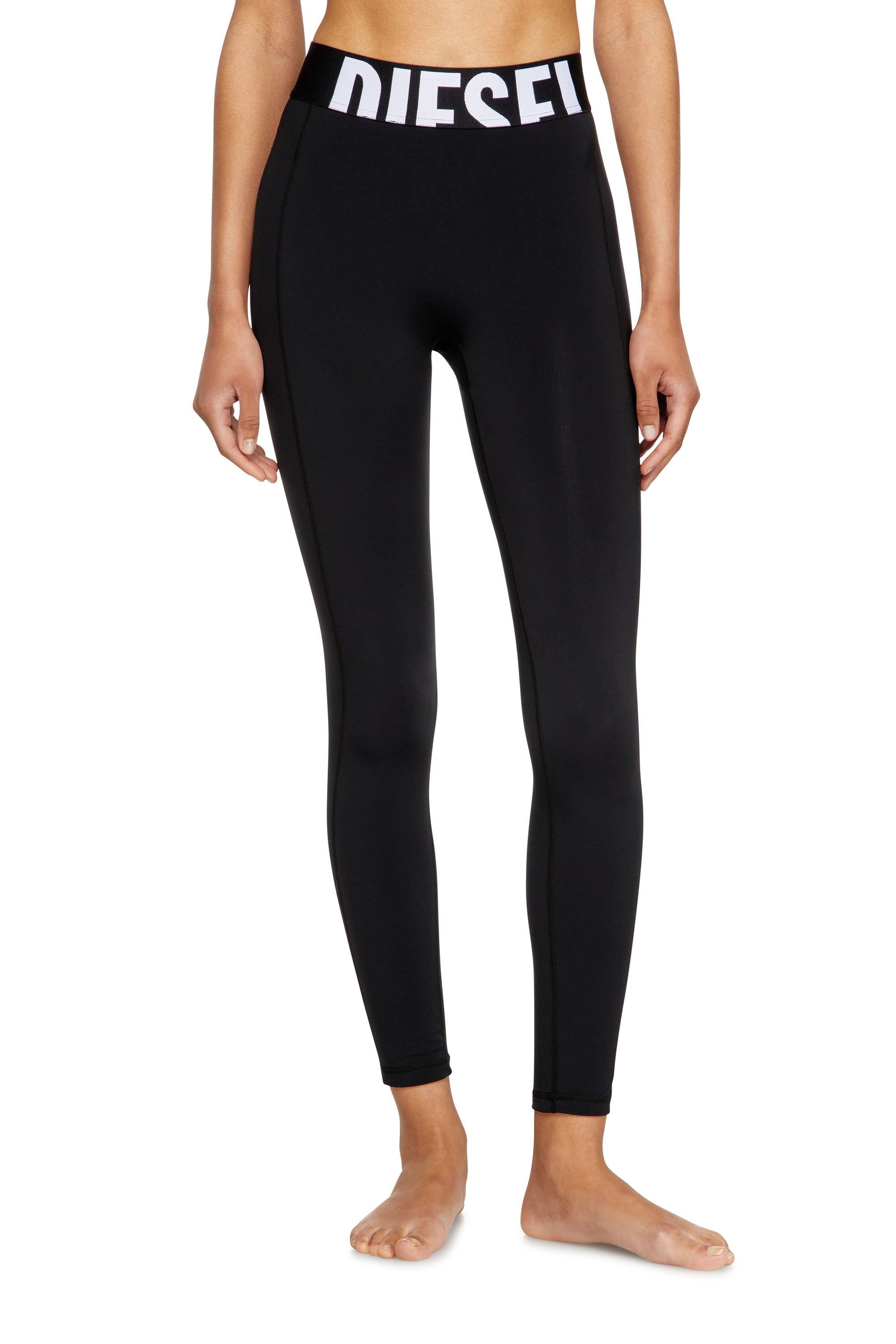 Diesel - Microfibre leggings with cut-off logo - Pants - Woman - Black