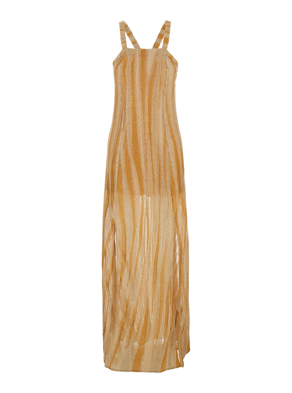 Forte_Forte Metallic Long Sleeveless Dress With Square Neck And Criss-crossed Shoulder Straps On The Rear In Tech Fabric Woman