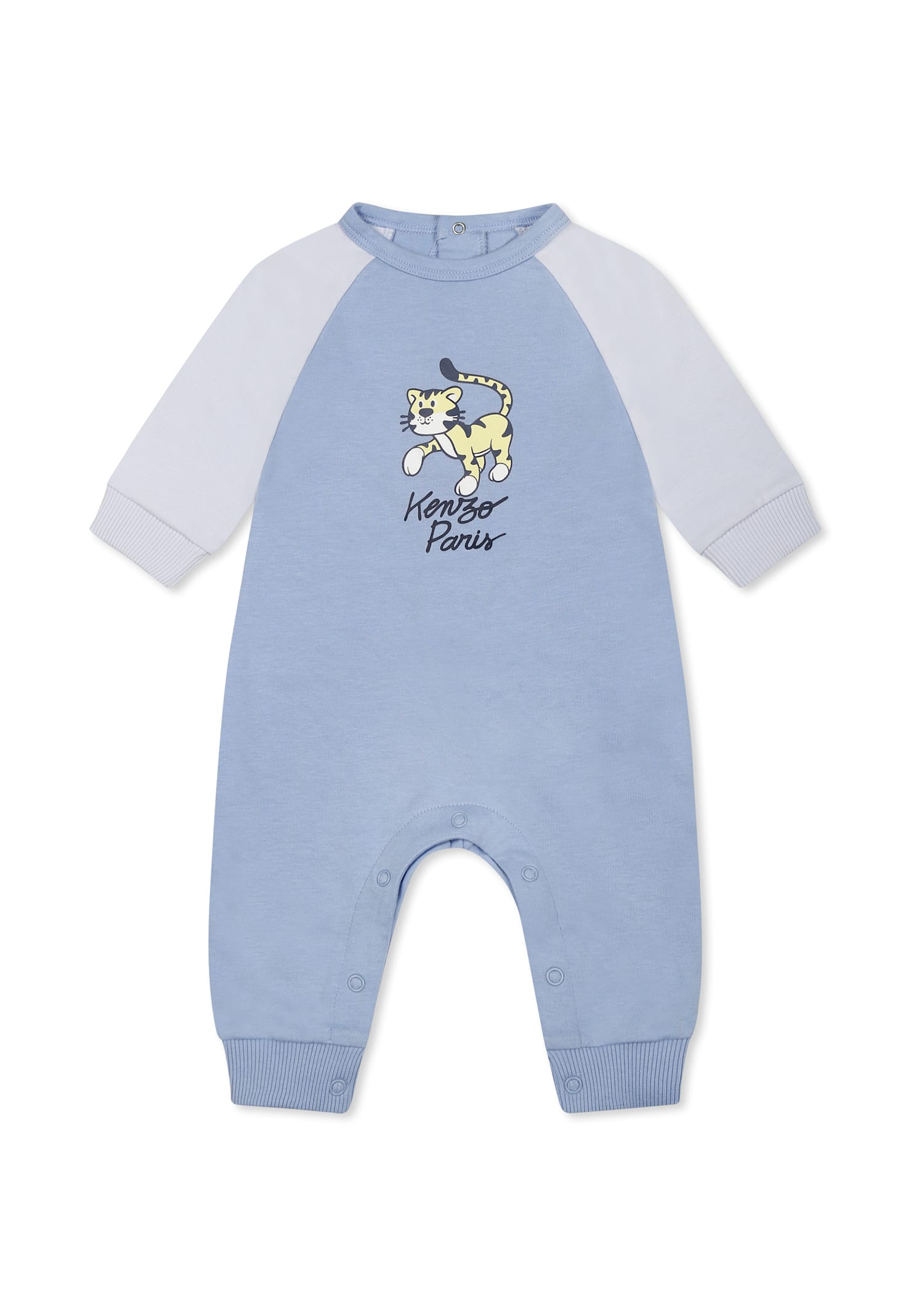 Kenzo Kids Light Blue Babygrow For Baby Girl With Tiger Print