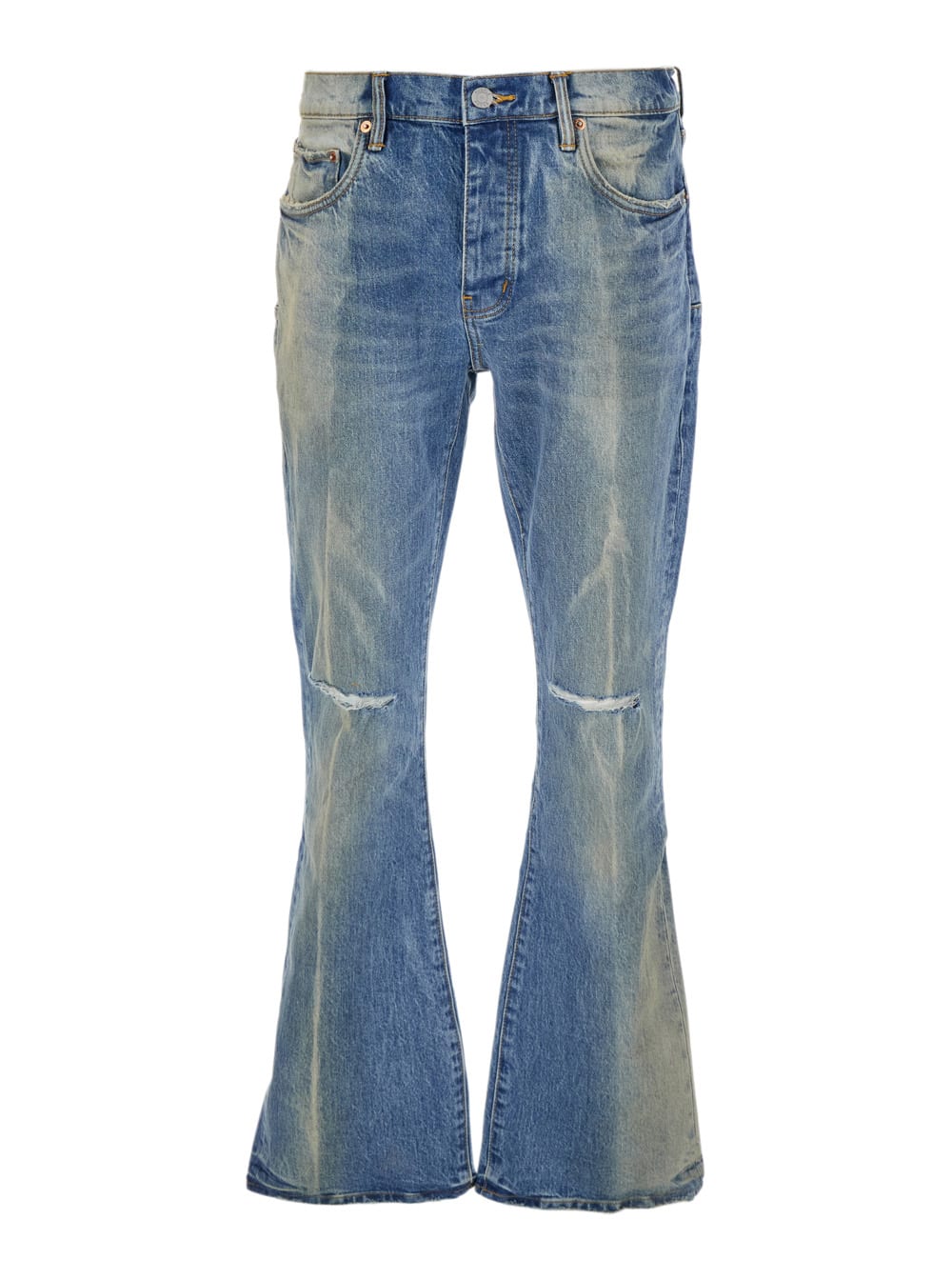 Purple Brand Blue Flared Jeans With Logo Patch On The Rear And Faded Effect In Denim Man