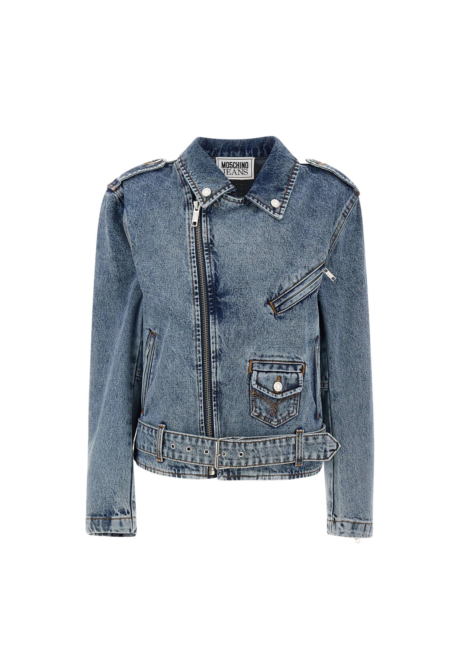 M05CH1N0 Jeans peace Symbol Biker Jacket