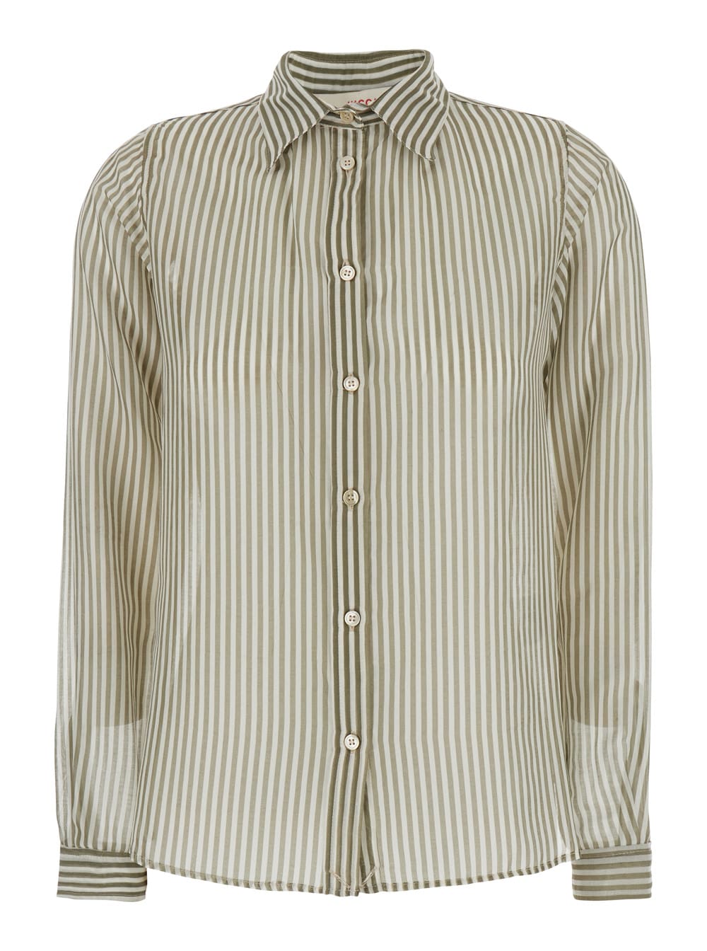 Jucca Green Shirt With Classic Collar And All-over Striped Motif In Mixed Cotton And Silk Woman