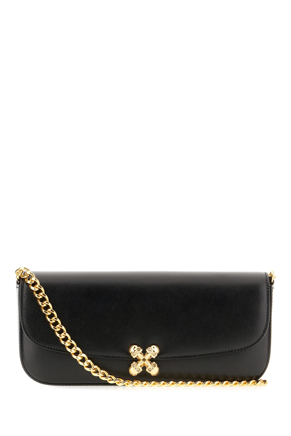 Alexander McQueen Black Leather Skull Flower Shoulder Bag
