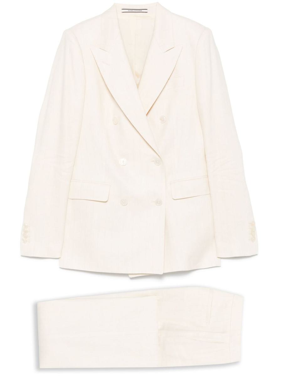 Tagliatore Blended Linen Double-Breasted Suit In Cream