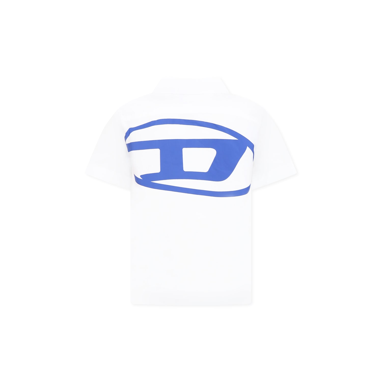 Diesel White Shirt For Boy With Blue Logo