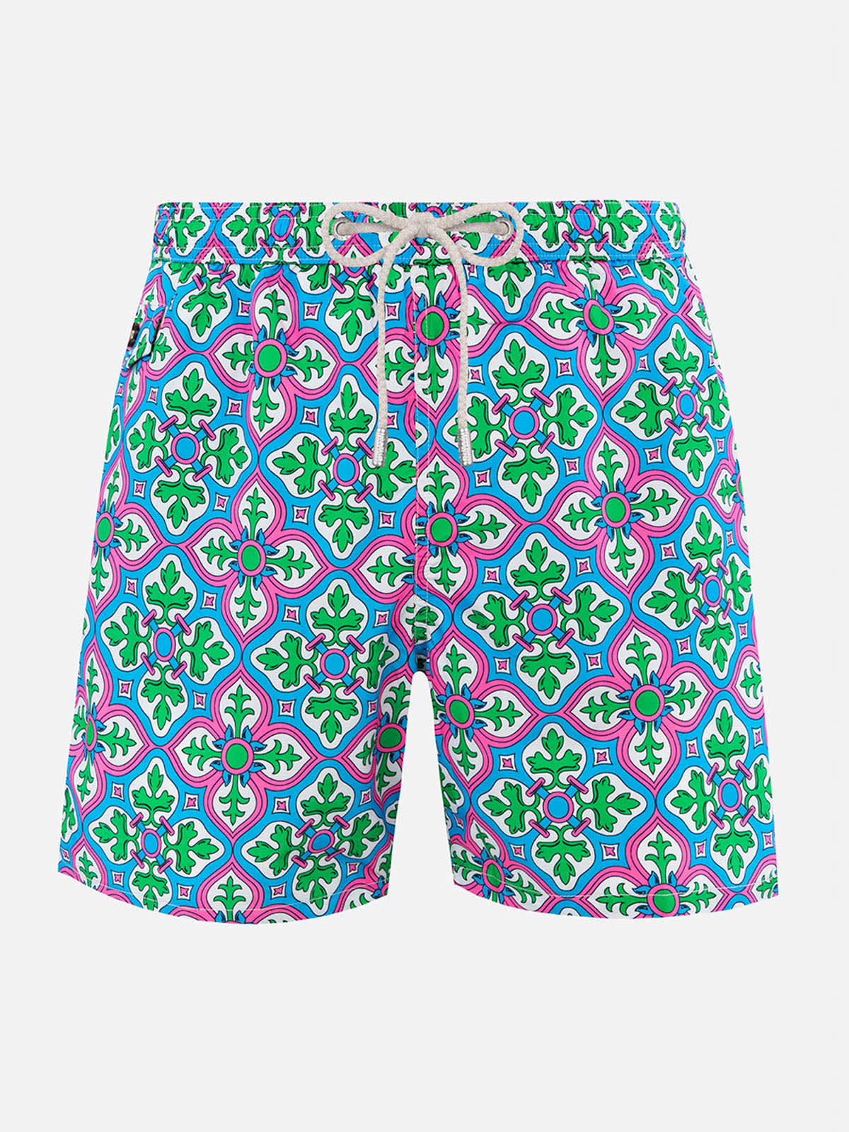 MC2 Saint Barth Man Lightweight Fabric Swim-shorts Lighting 70 With Majolica Print