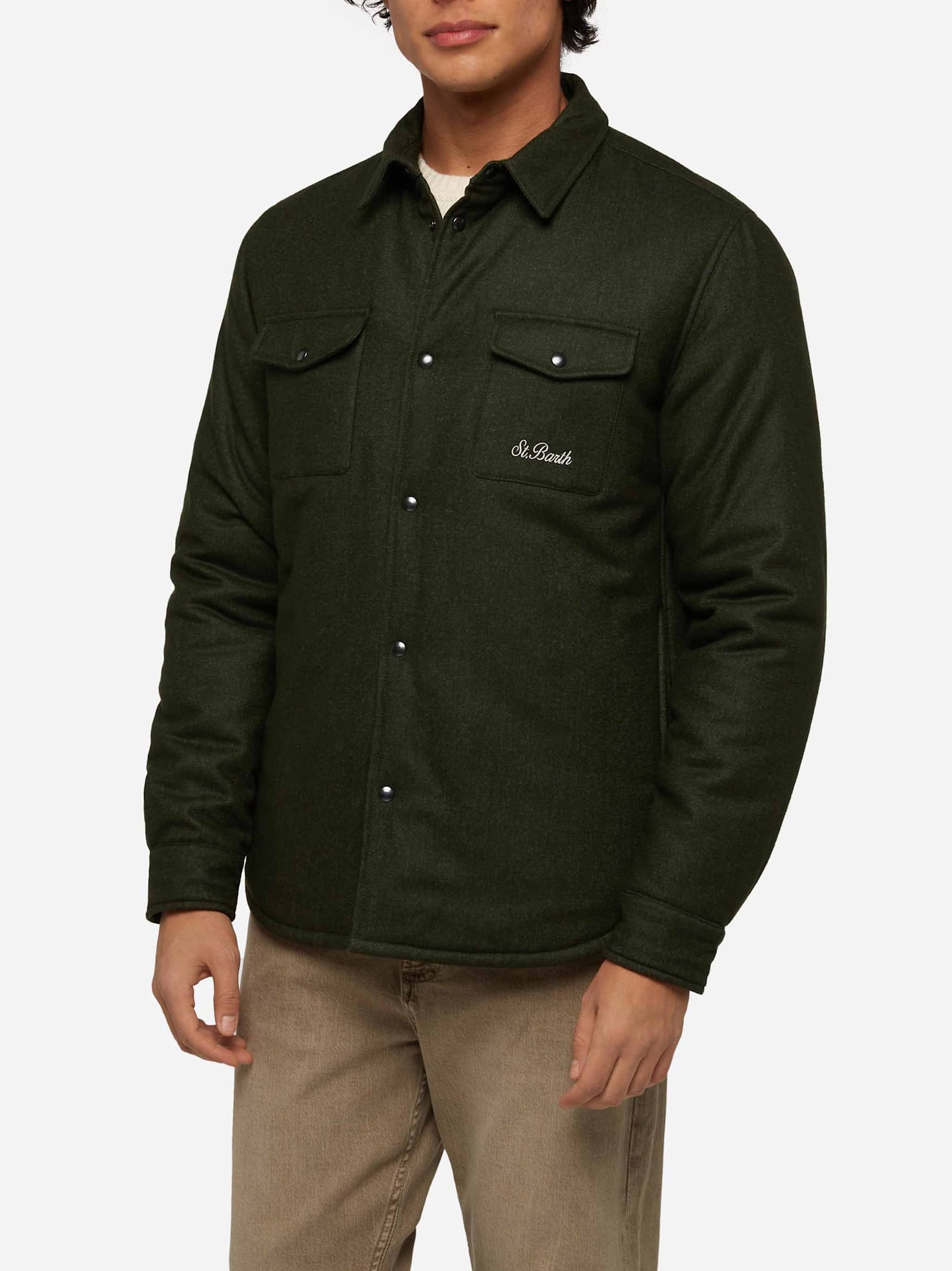 MC2 Saint Barth Wooly Green Overshirt Chalet With St. Barth Embroidery