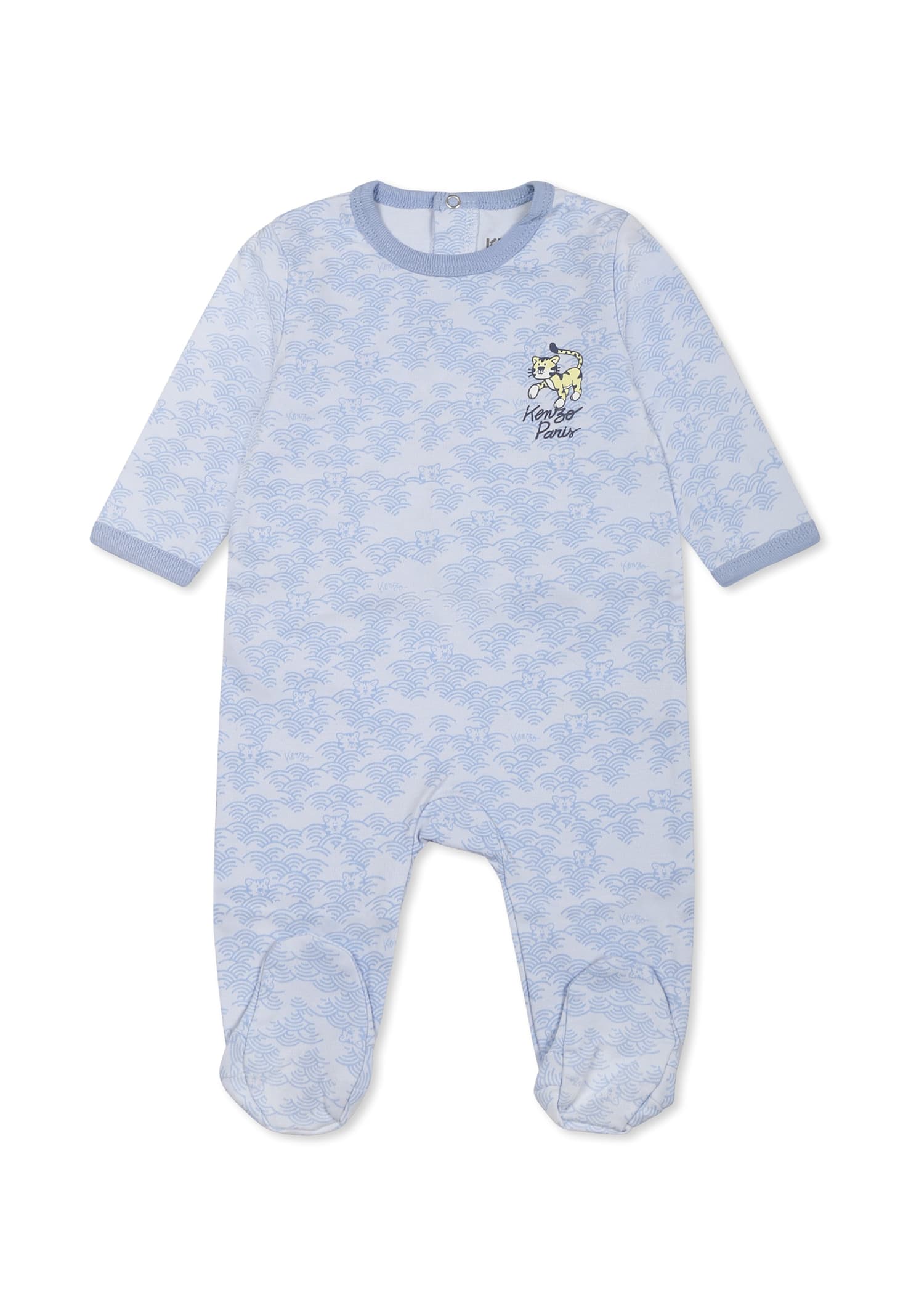 Kenzo Kids Light Blue Babygrow For Baby Boy With Tiger Print