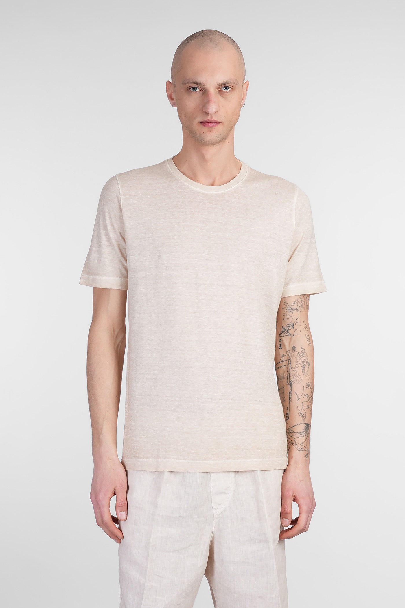 120% Lino T-shirt In Beige Linen