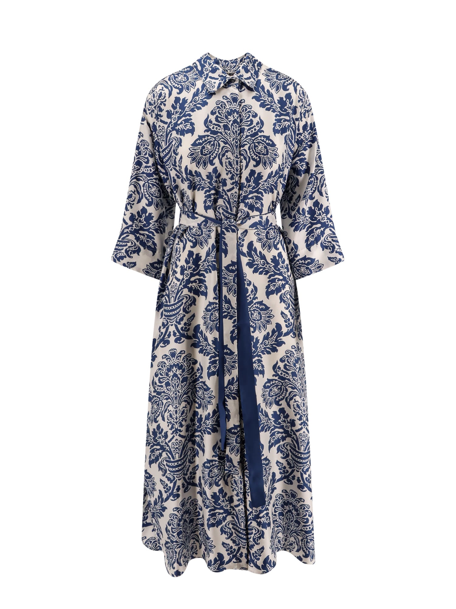 'S Max Mara Camelia Printed Silk Long Chemisier Dress