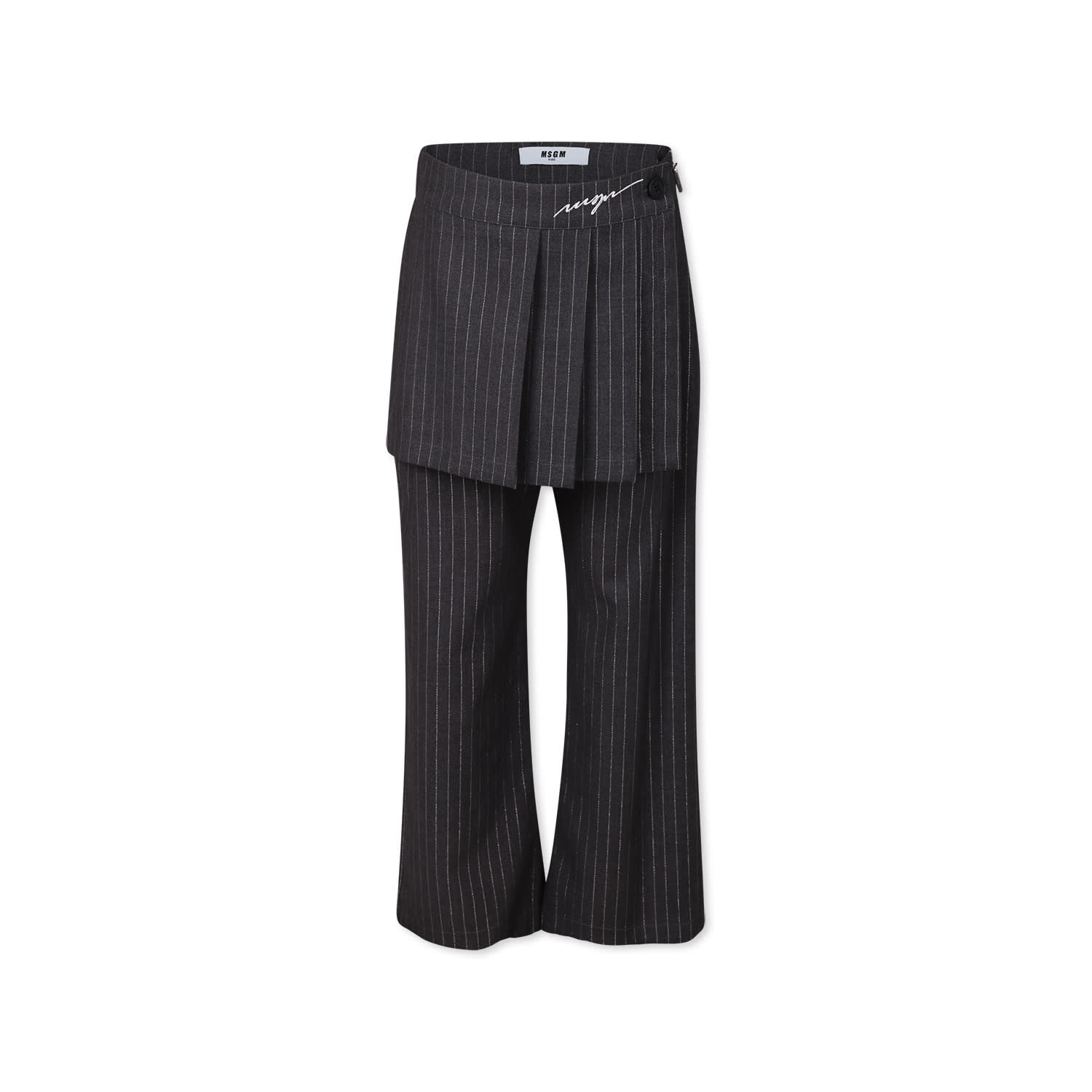 MSGM Gray Pants For Girl With White Logo