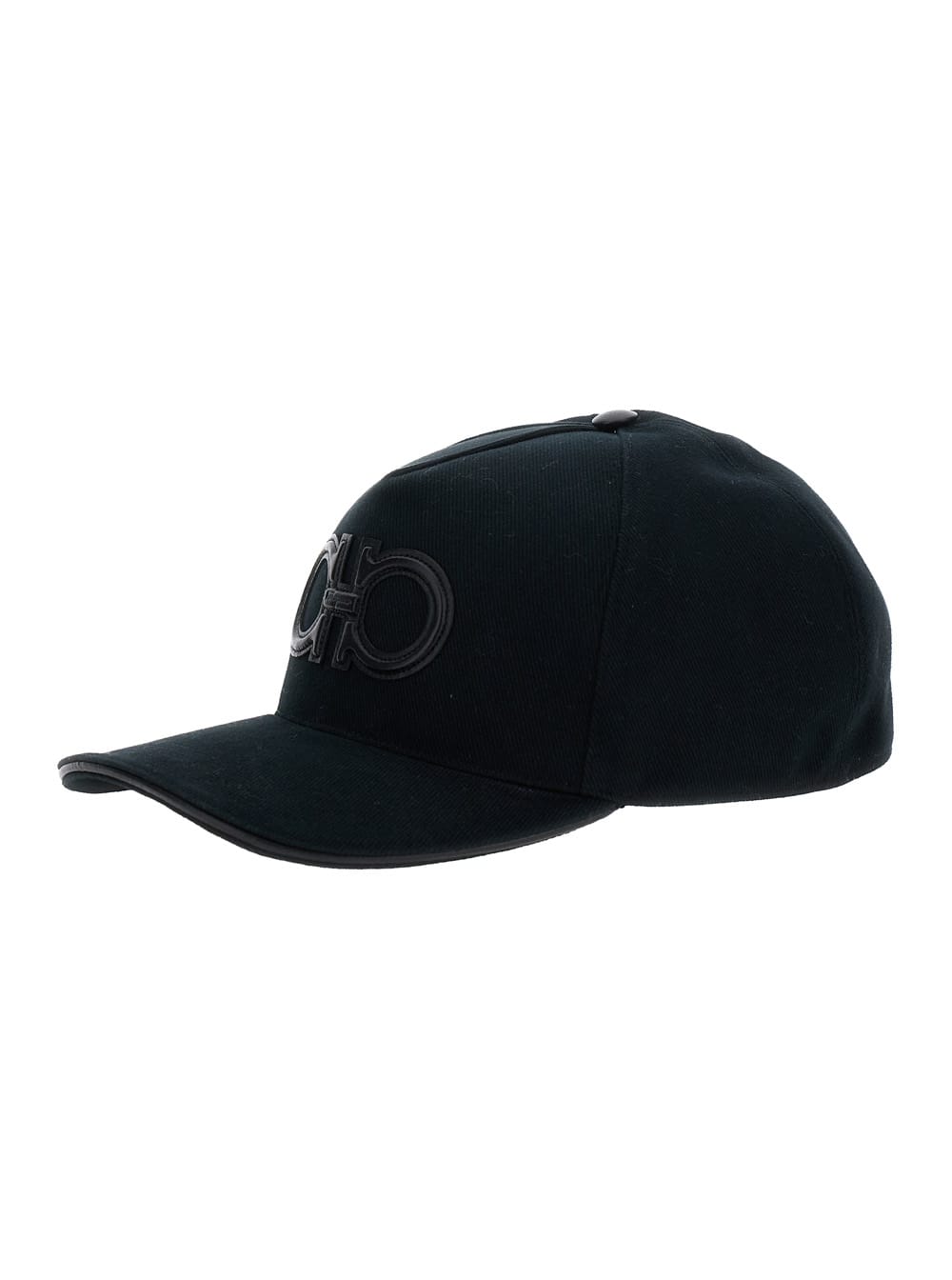 Ferragamo Black Baseball Cap With Leather Gancini Detail On The Front In Cotton Man