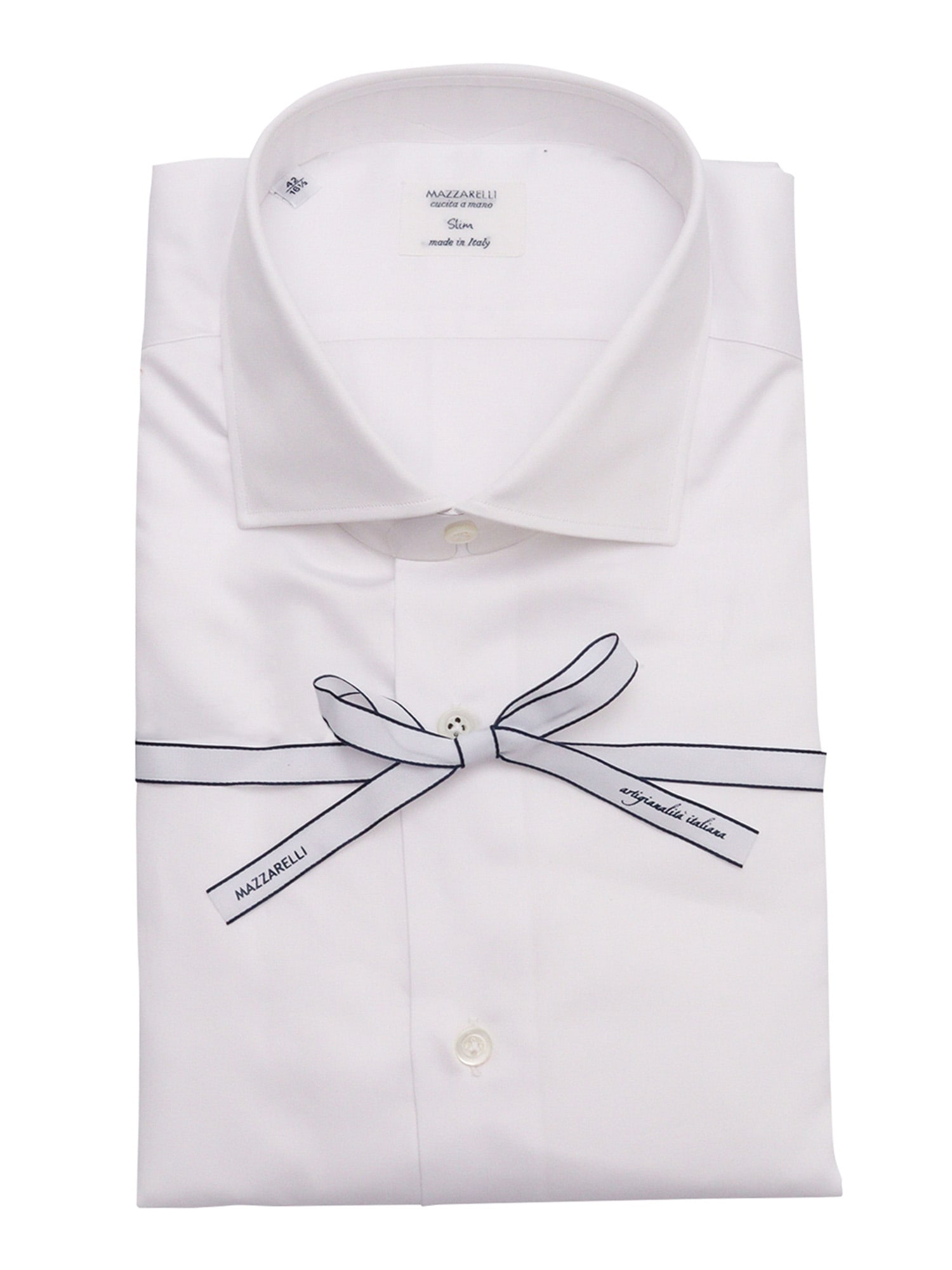 Mazzarelli White Slim Fit Satin Twill Shirt