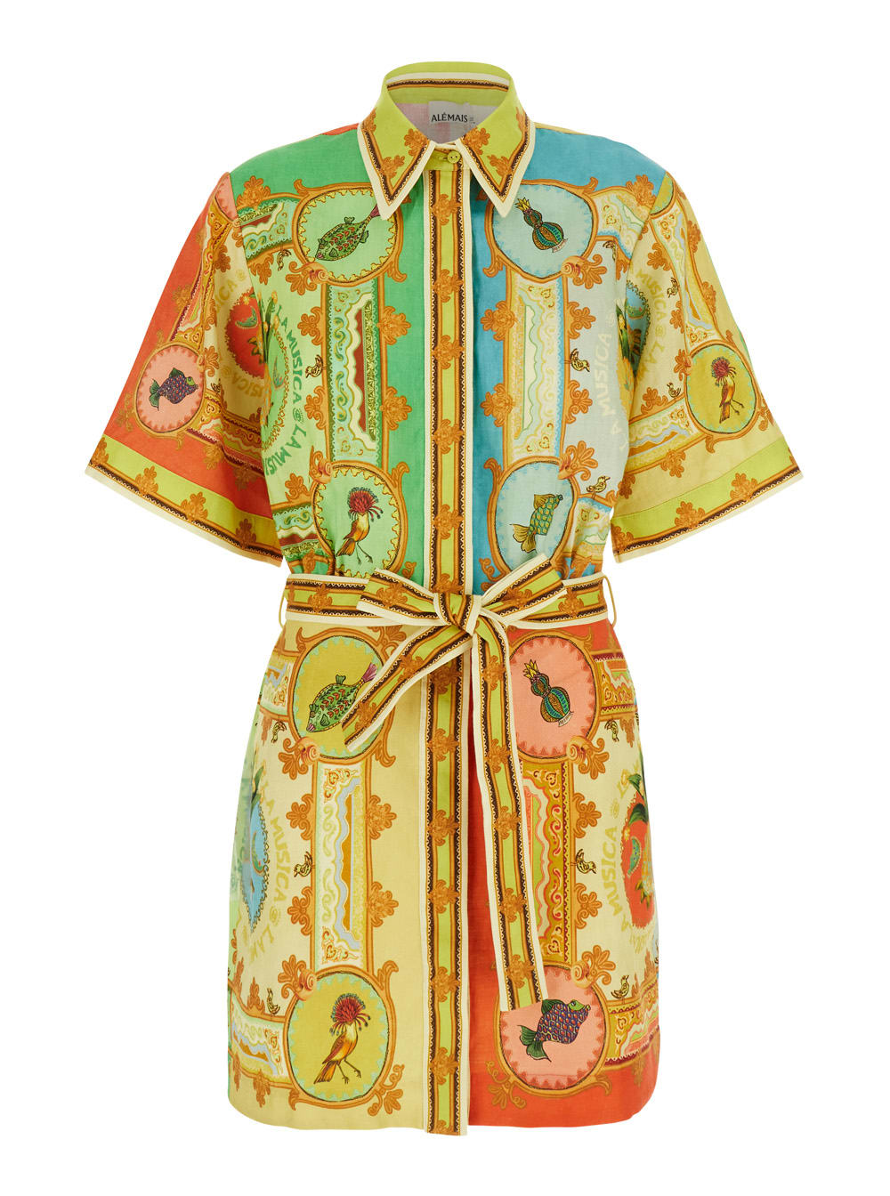 ALEMAIS la Musica Multicolor Dress With All-over Graphic Print In Linen Woman