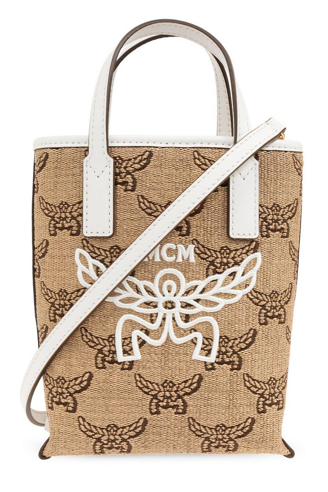 MCM Monogrammed Logo Embroidered Tote Bag