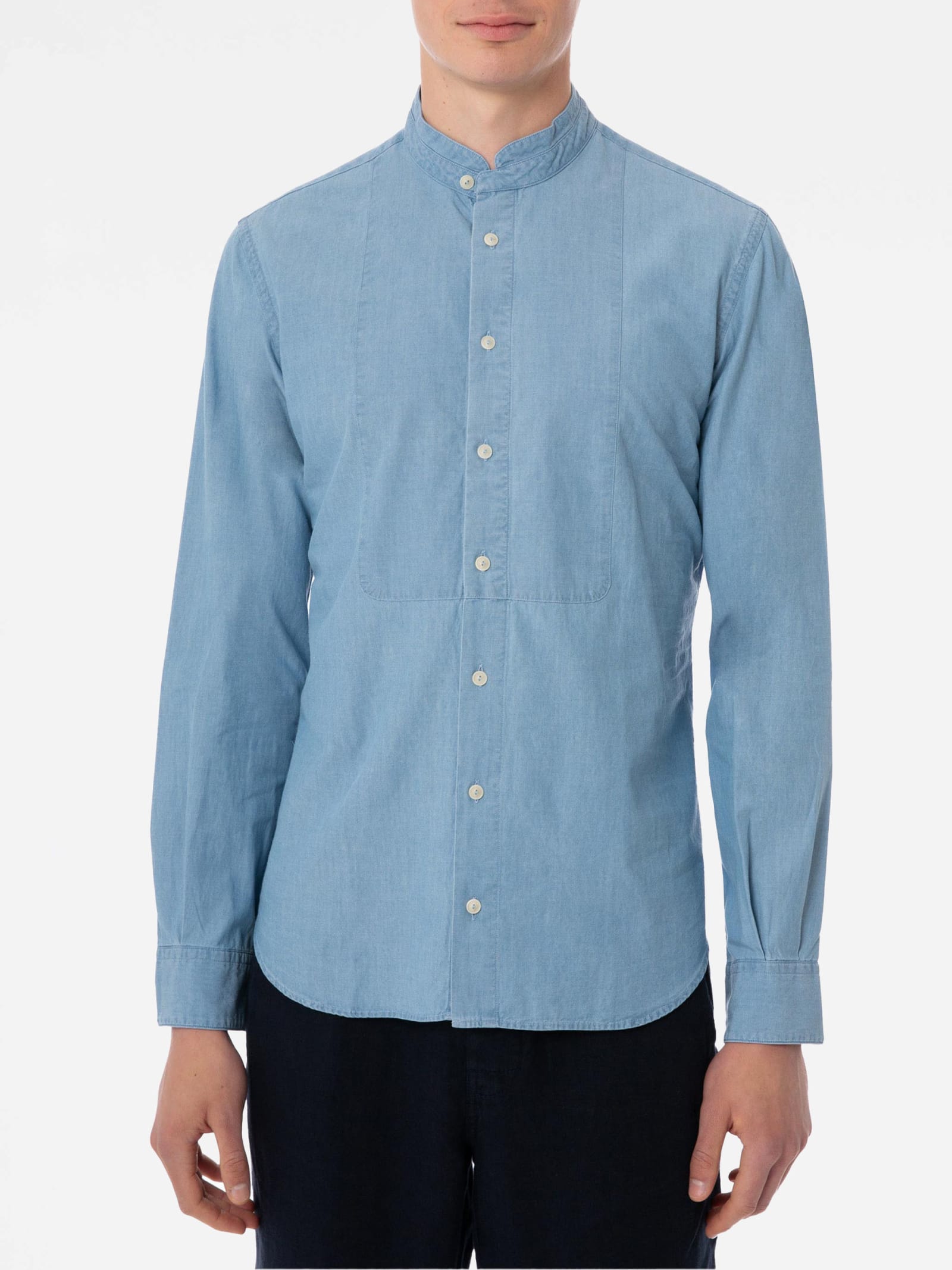MC2 Saint Barth Man Light Blue Denim Linen Shirt