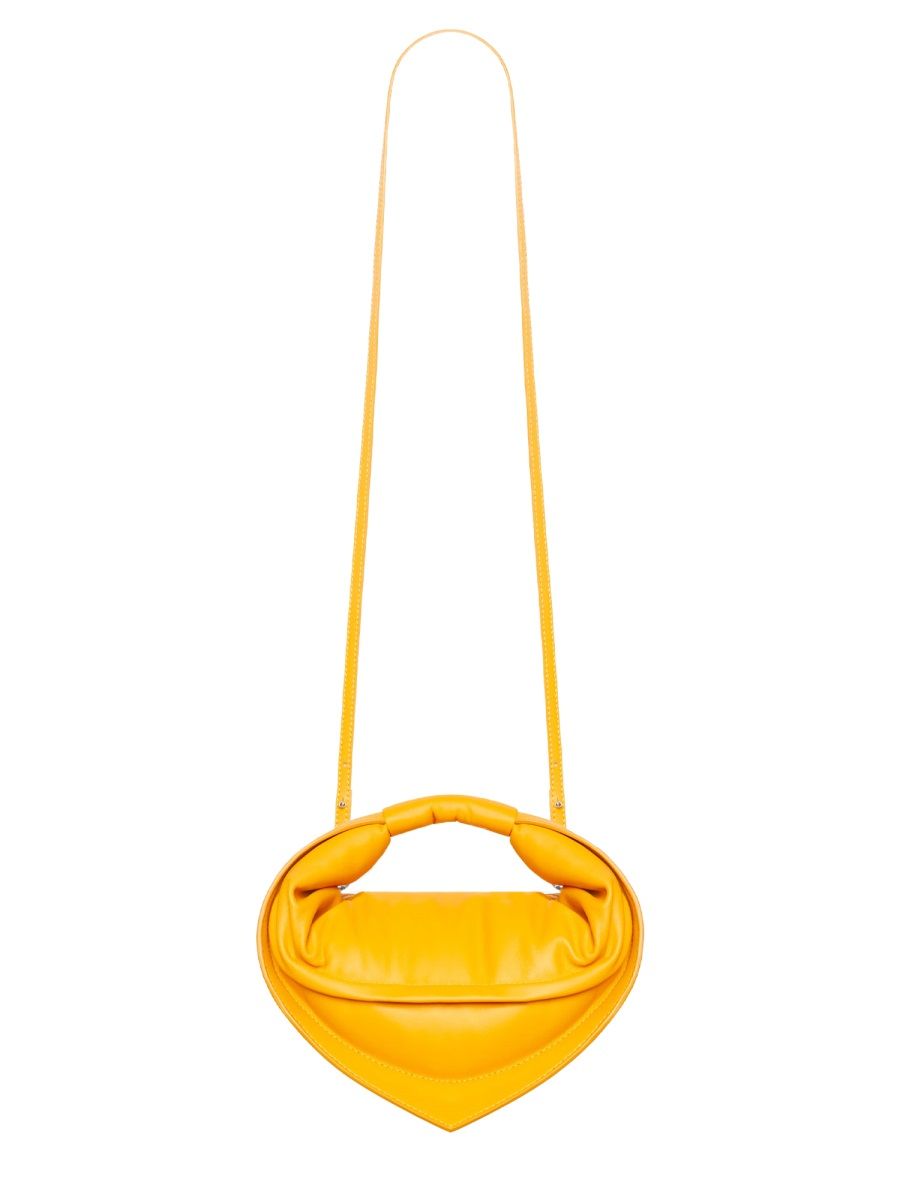 'Tortellino' Yellow Mini Handbag With Adjustable And Removable Shoulder Strap And Logo Lettering On The Front In Leather Woman