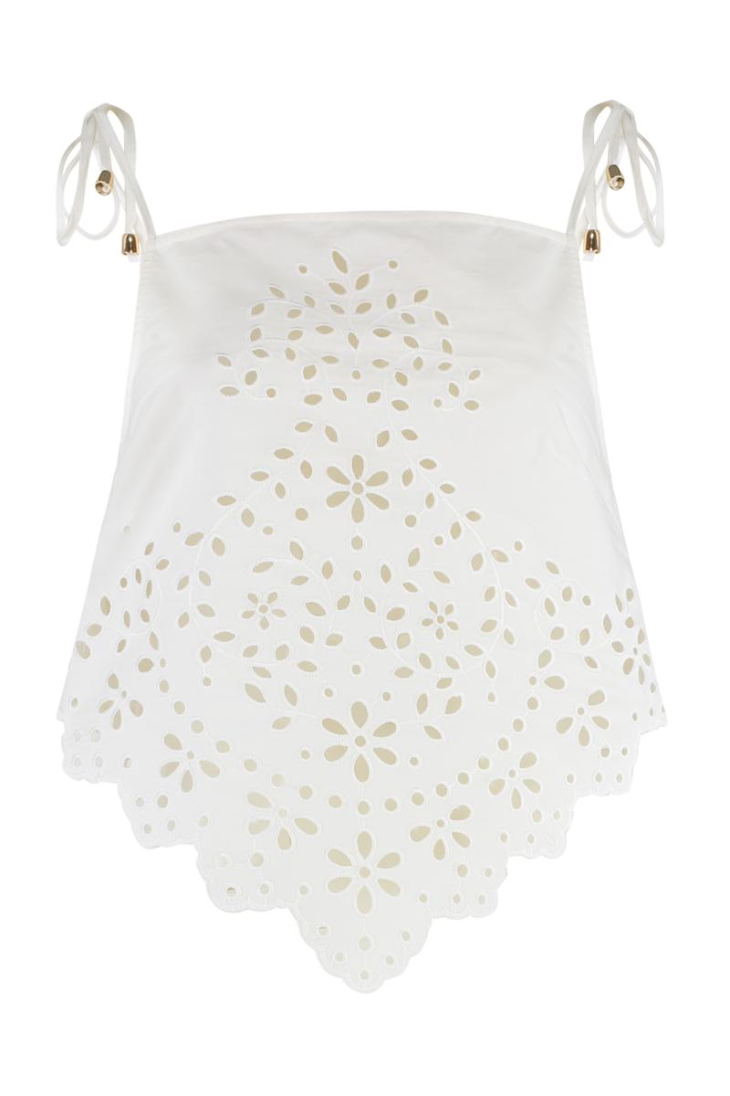 Self-Portrait Embroidered Cotton Top