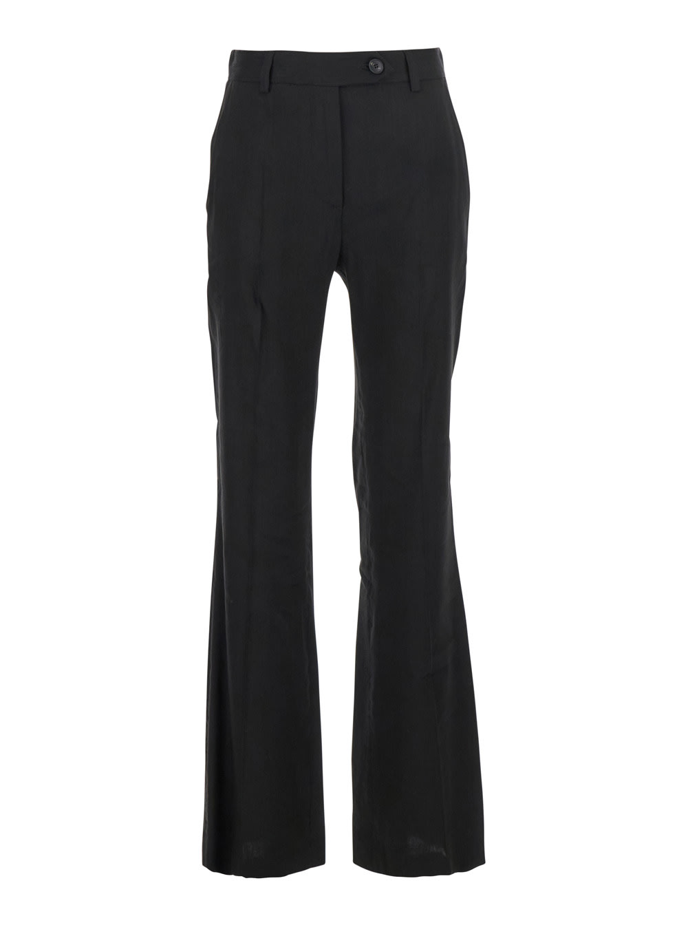 Tela Black Pants With Belt Loops In Linen And Viscose Blend Woman