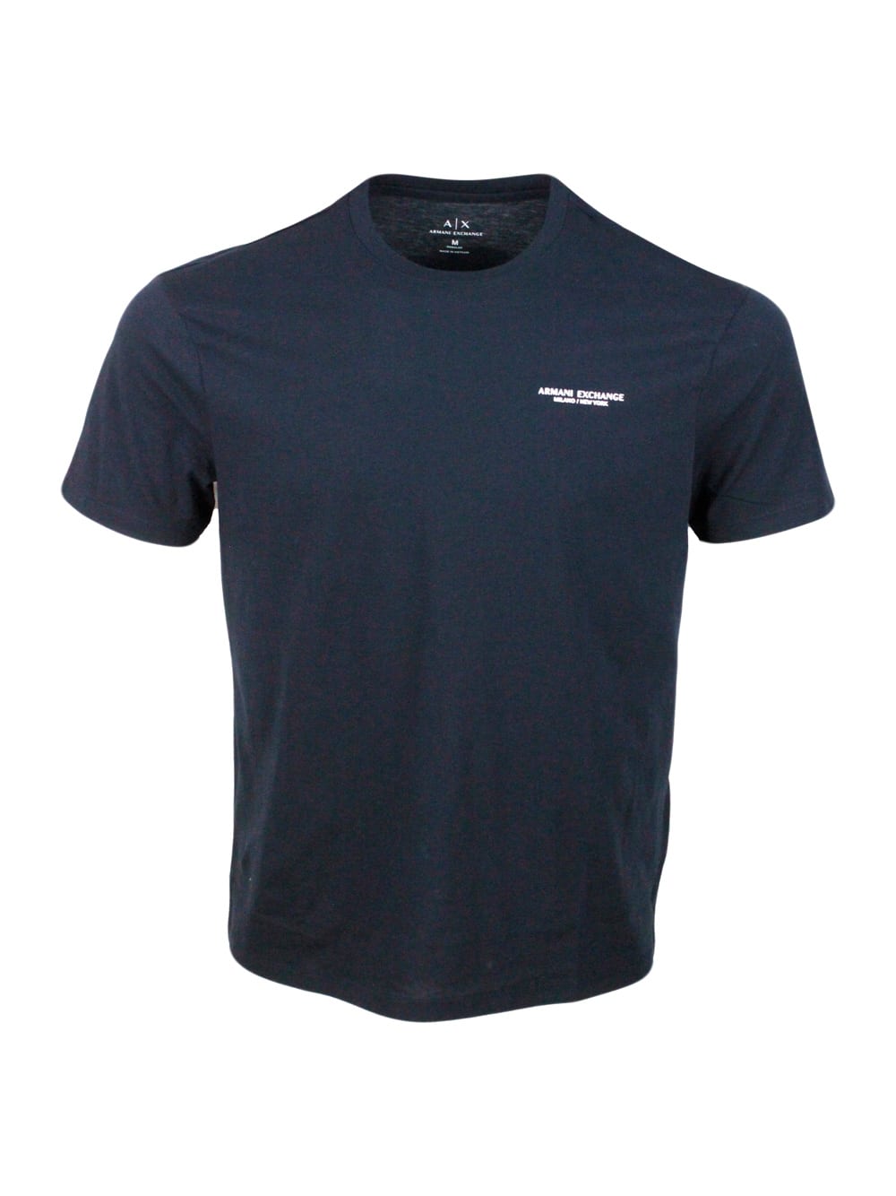 Armani Collezioni Short-sleeved Crew-neck T-shirt In Stretch Cotton Jersey With Logo Lettering On The Chest