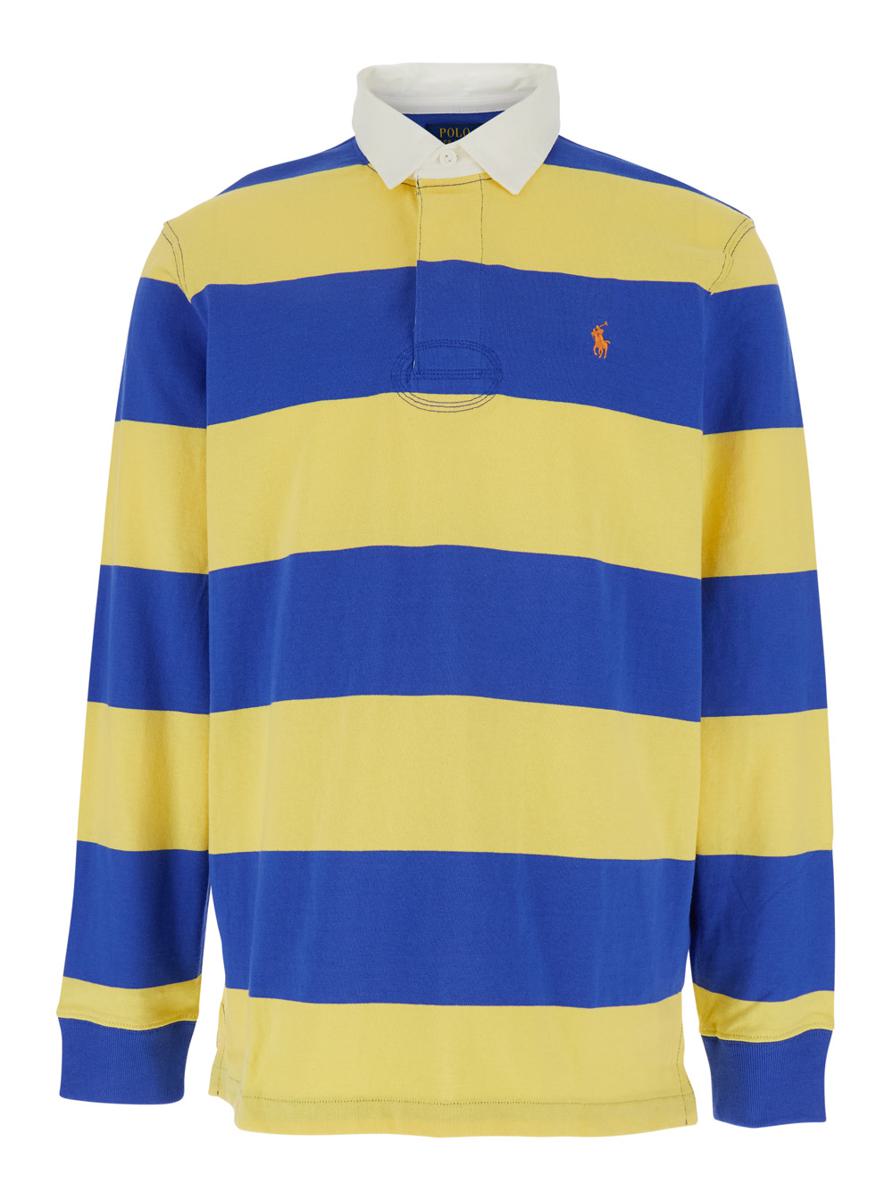 Yellow And Blue Polo Shirt With Striped Pattern In Cotton Man