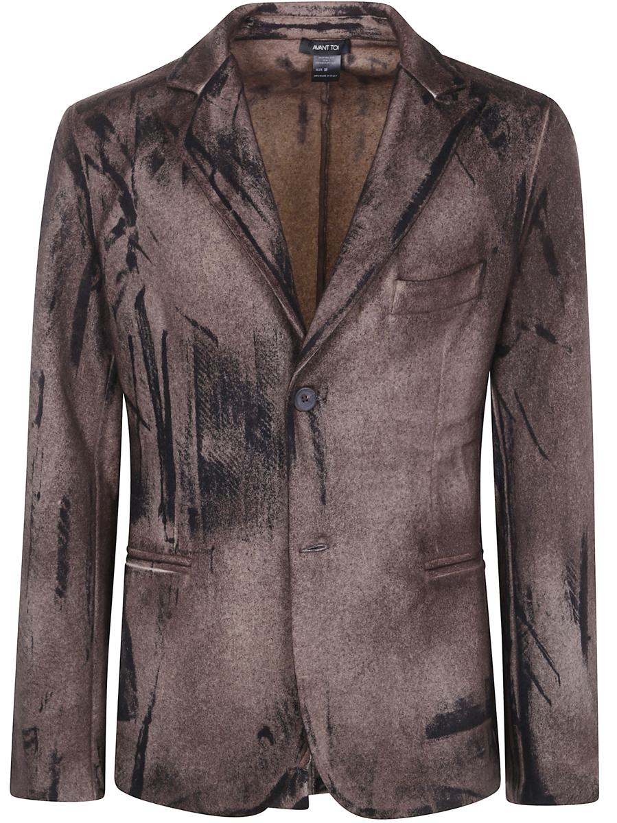 Avant Toi Felted Rever Jacket With Black Brush Strokes Effect Clothing