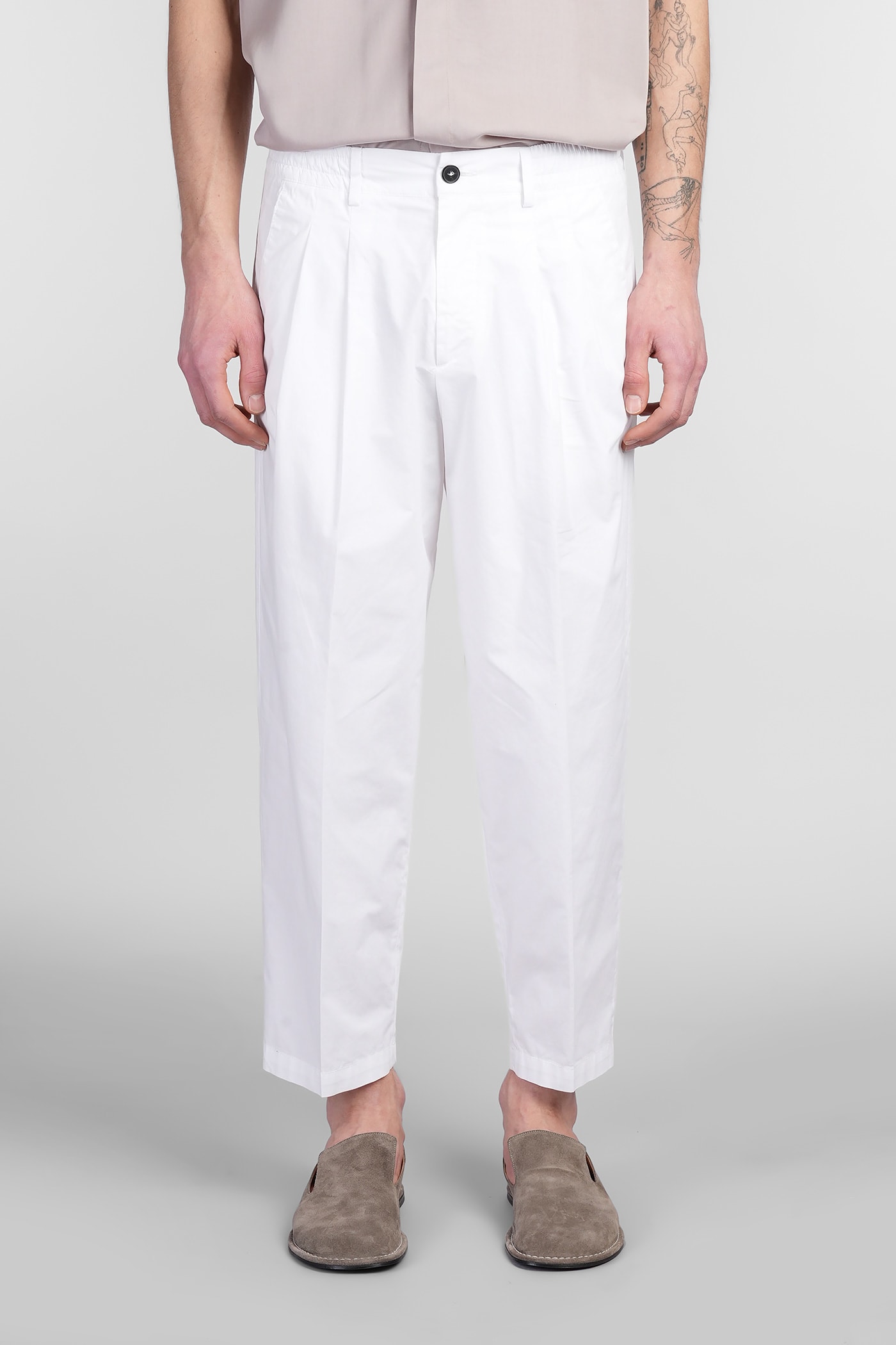 Low Brand Zen Pants In White Cotton