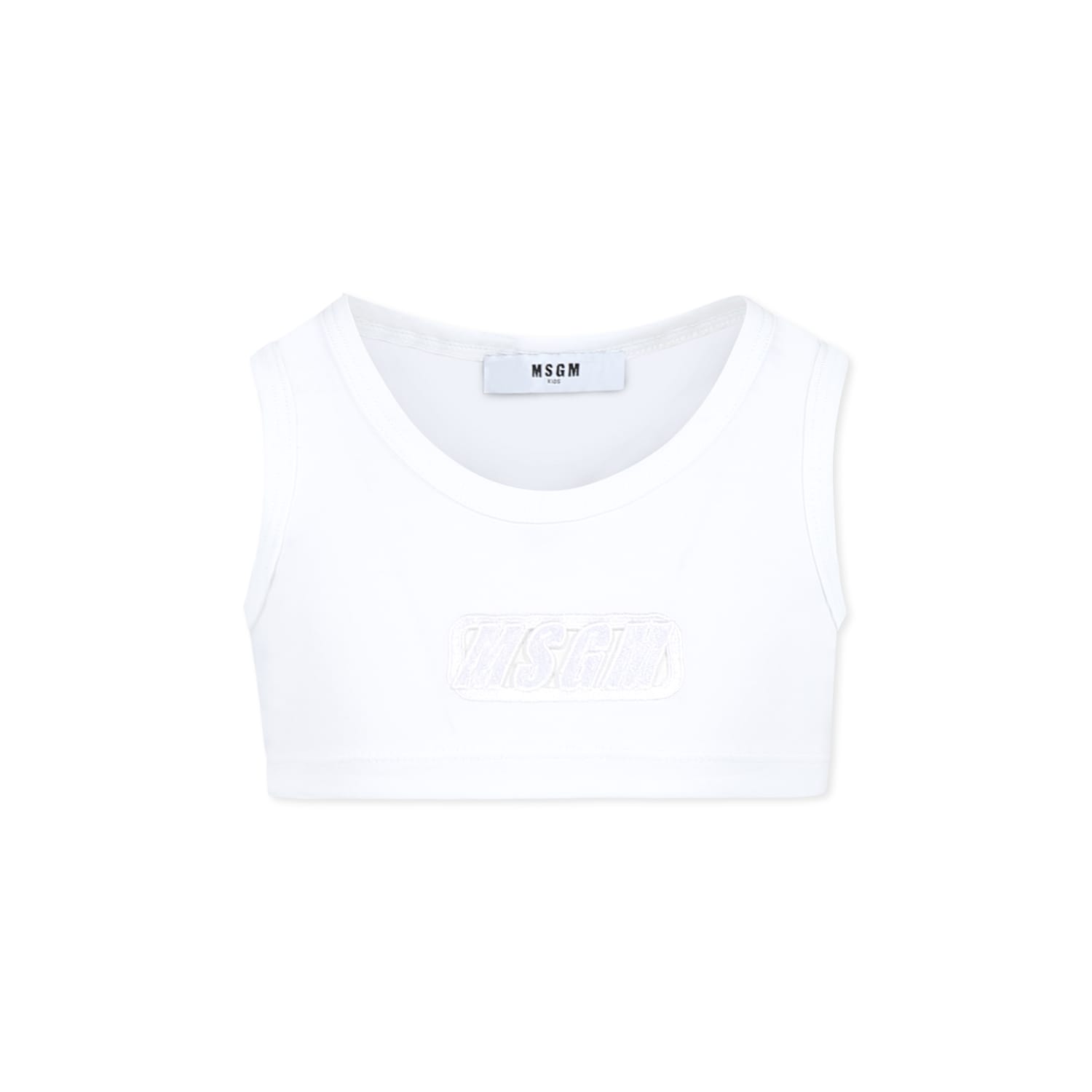 MSGM White Tank Top For Girl With Logo