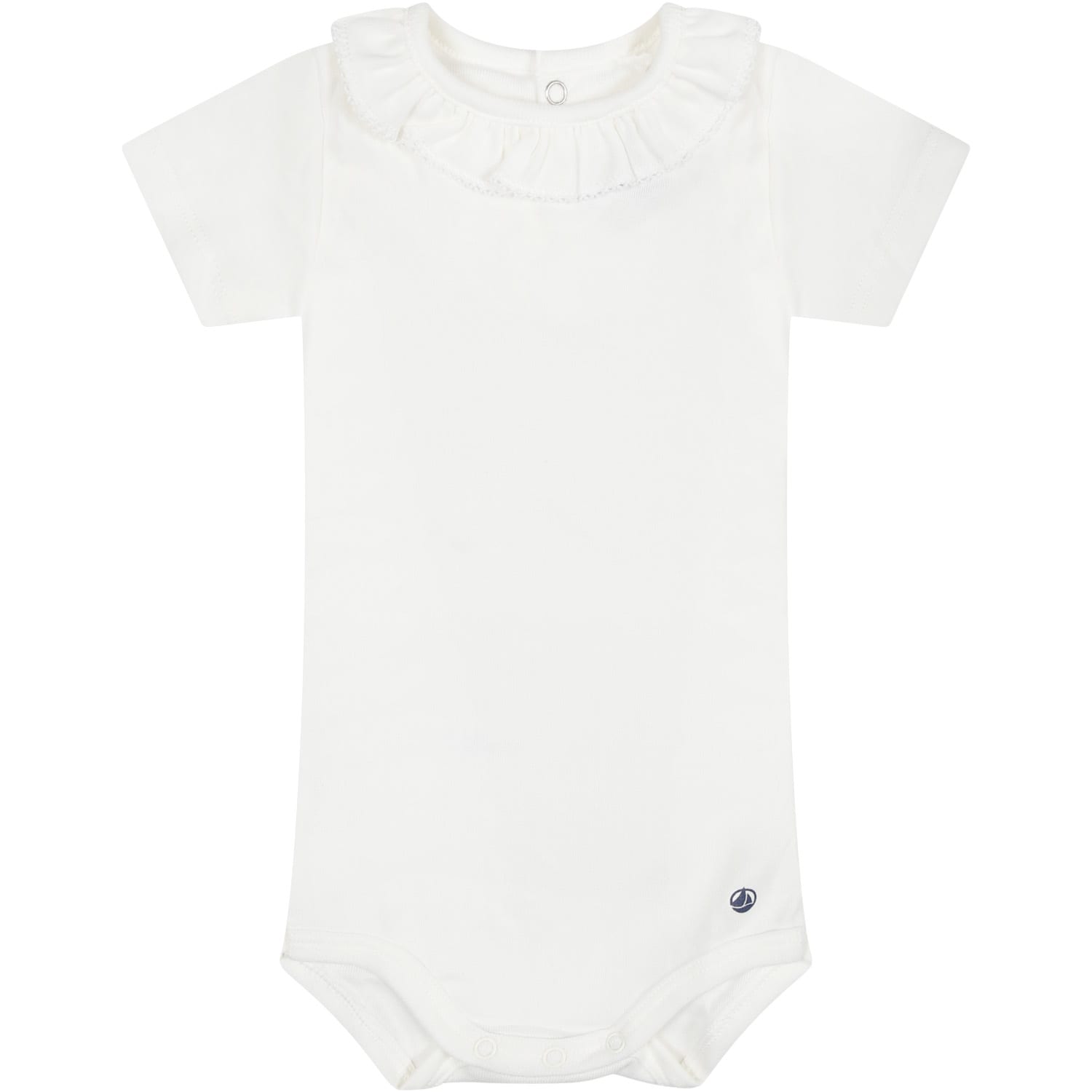 Petit Bateau White Bodysuit For Baby Girl With Ruffles