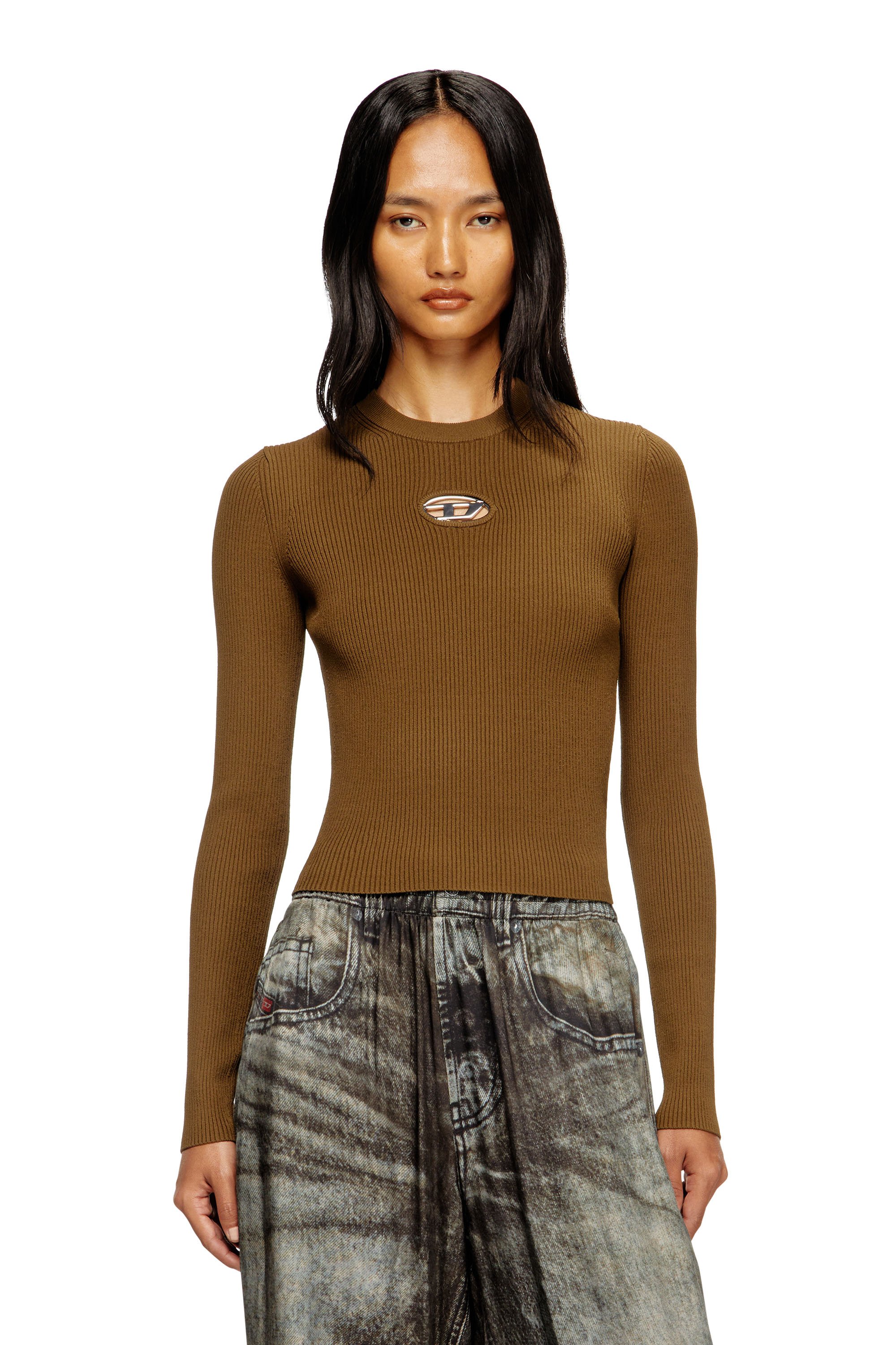 Diesel - Rib-knit viscose-blend top with Oval D - Tops - Woman - Green