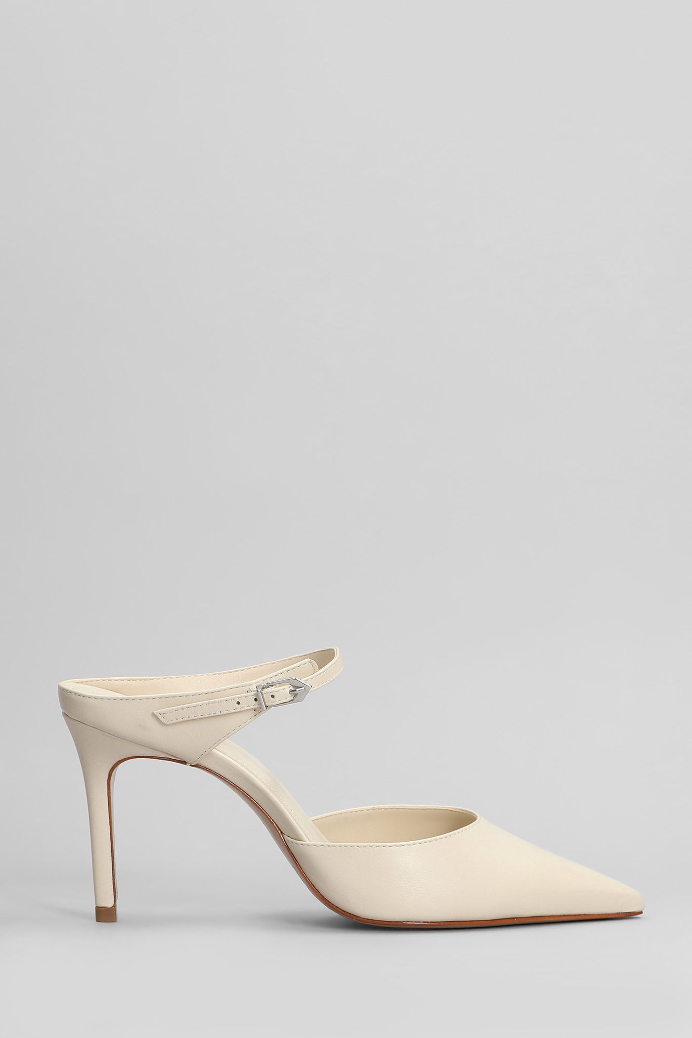 Schutz Laura 米色皮革穆勒拖鞋