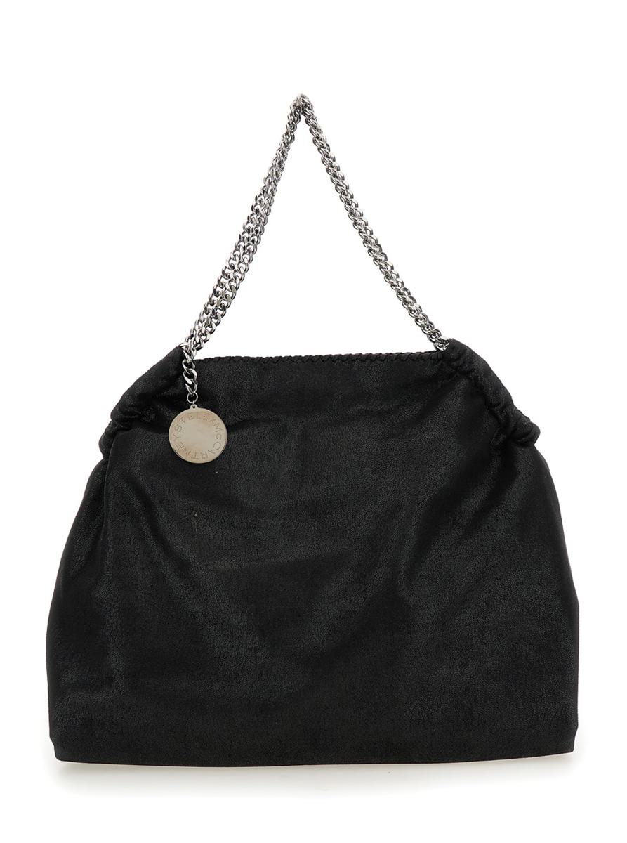 Black Shoulder Bag With Diamond-Like Chain And Logo Charm On The Front In Ecoleather Woman