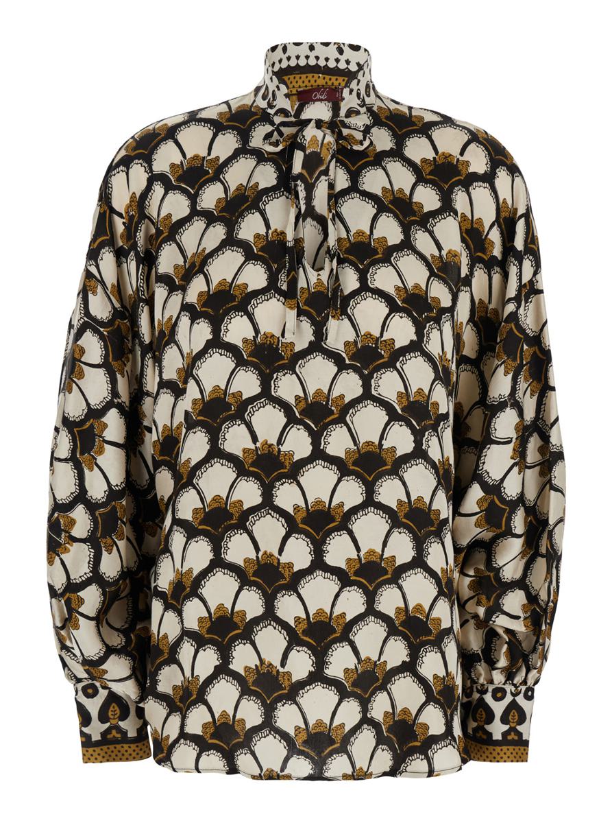 'Marion' Multicolor Shirt With Front Knot Closure And All-Over Printed Motif In Silk Woman