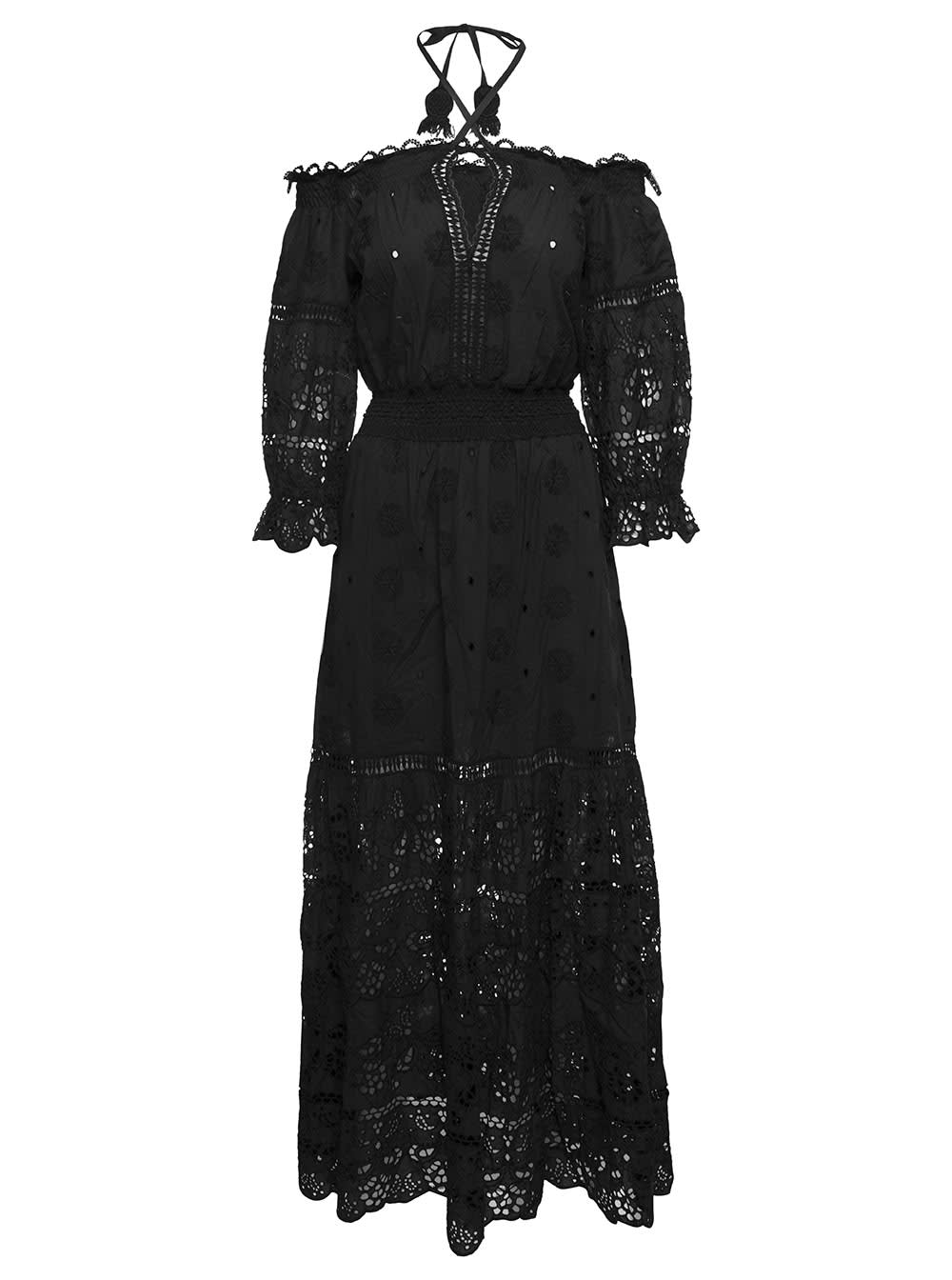 Temptation Positano Embroidered Off-shoulder Maxi Dress In Black Cotton Woman