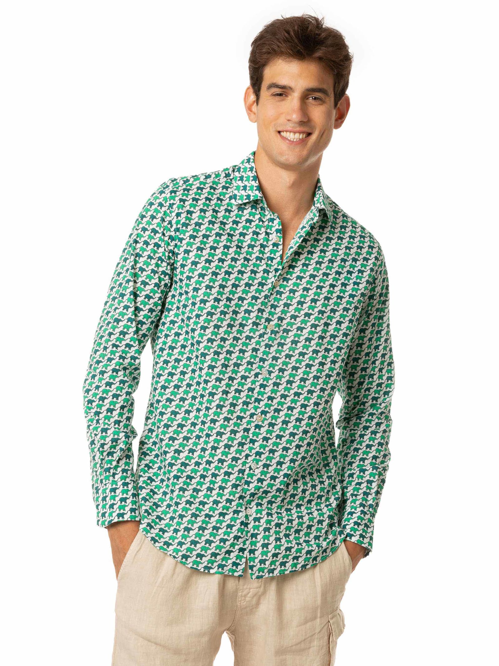 MC2 Saint Barth Man Muslin Cotton Sikelia Shirt With Elephant Print