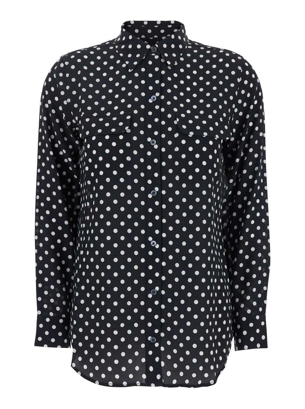 Equipment Black Shirt With All-over Polka Dot Motif And Patch Pockets On The Chest In Silk Woman
