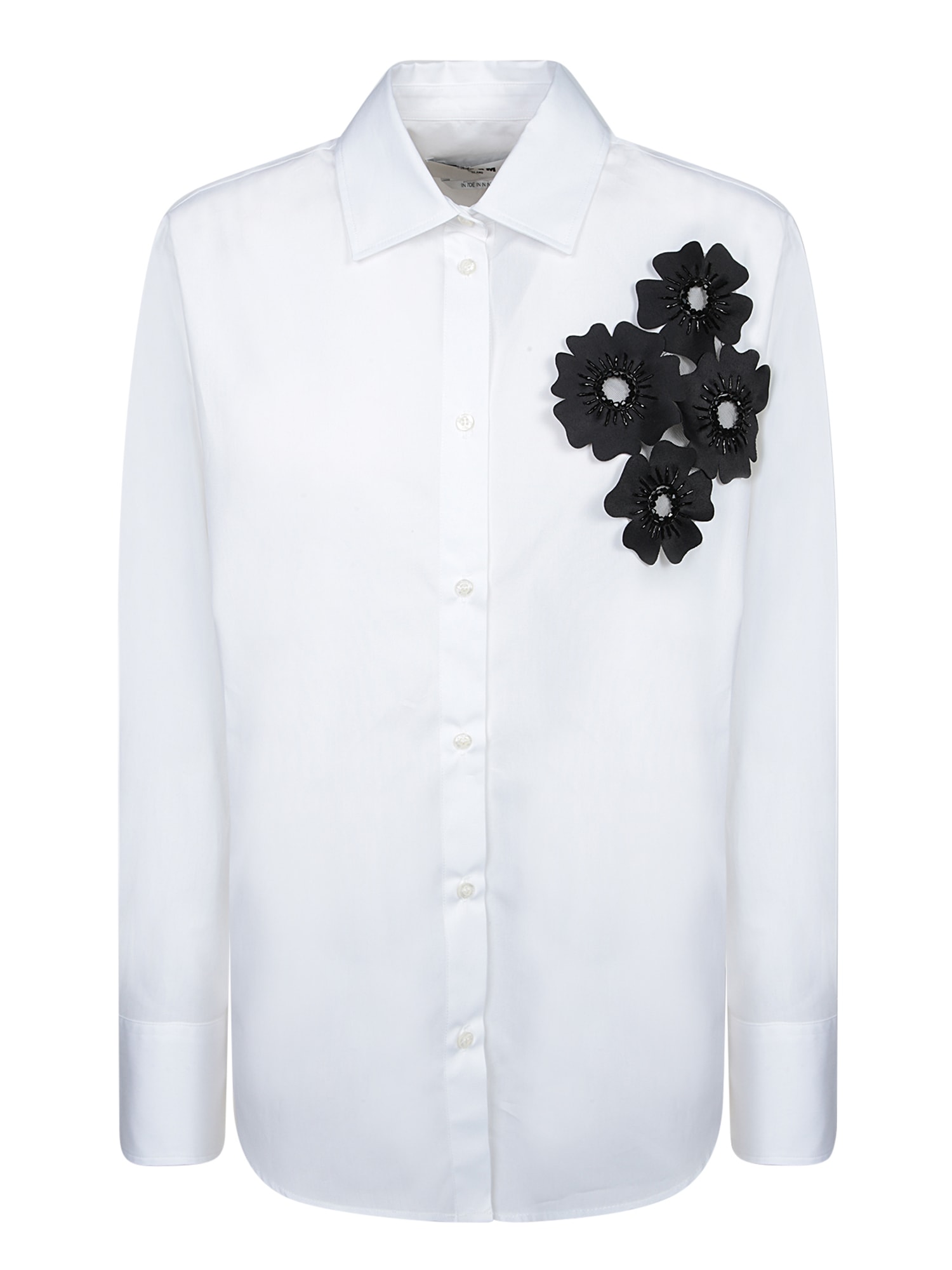 MSGM White Shirt With Black Floral Appliquãs