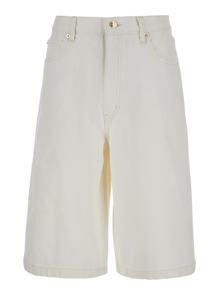 'The Boy Short' White Shorts With Belt Loops In Denim Woman