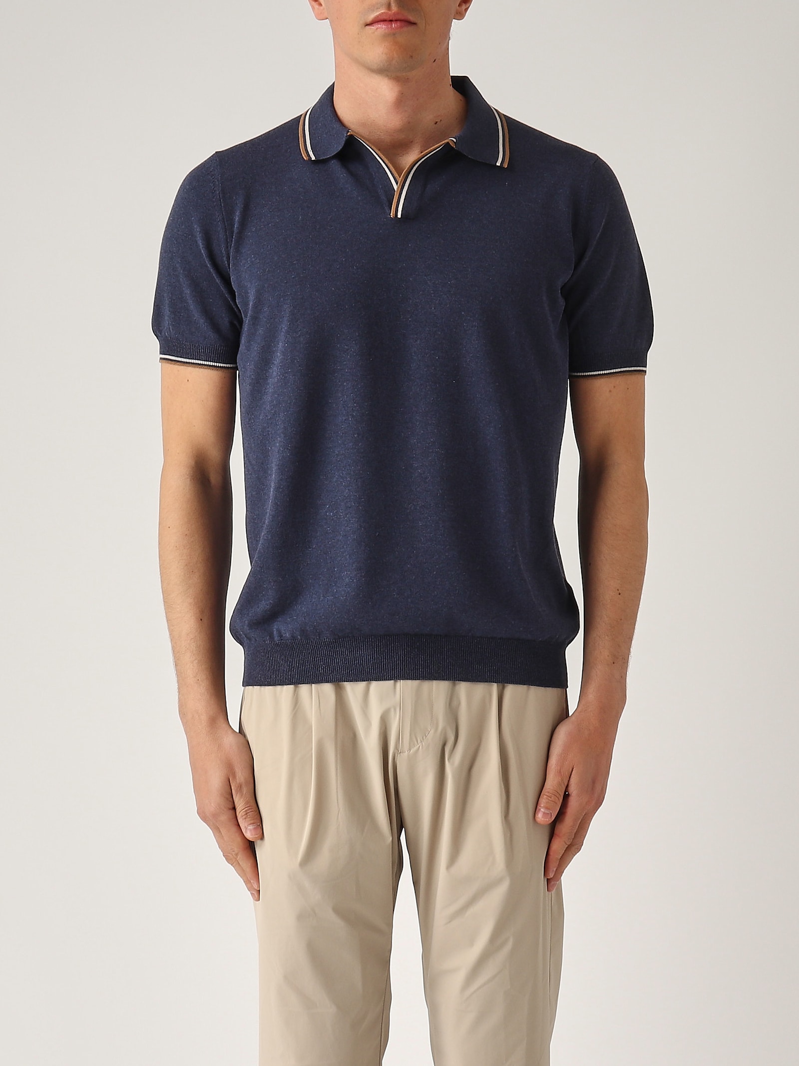 Gran Sasso Skipper M/c Bicollar Con Balza In Fresh Cotton Polo