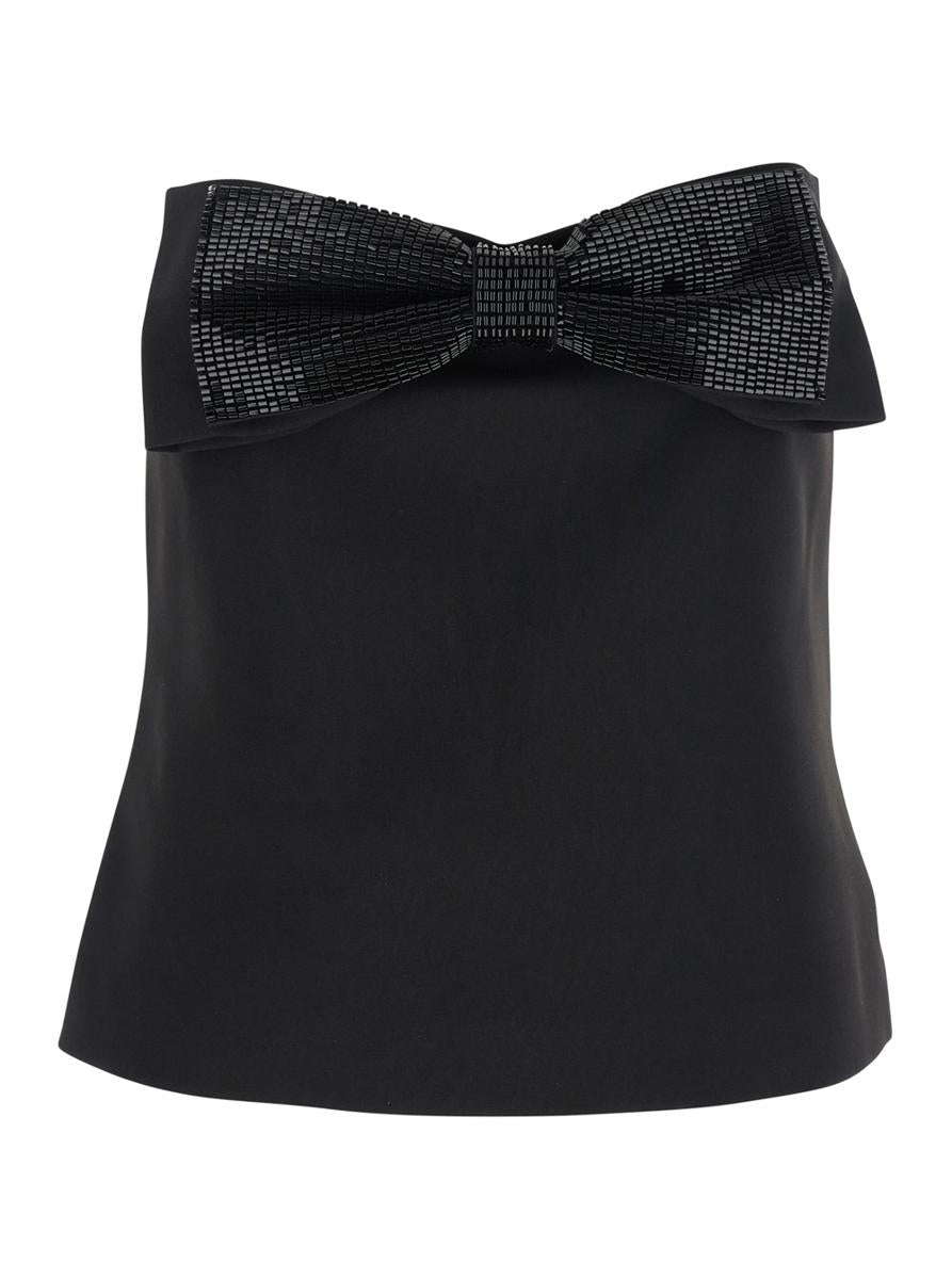 Black Sleeveless Top With Bandeau Neckline In Tech Fabric Woman