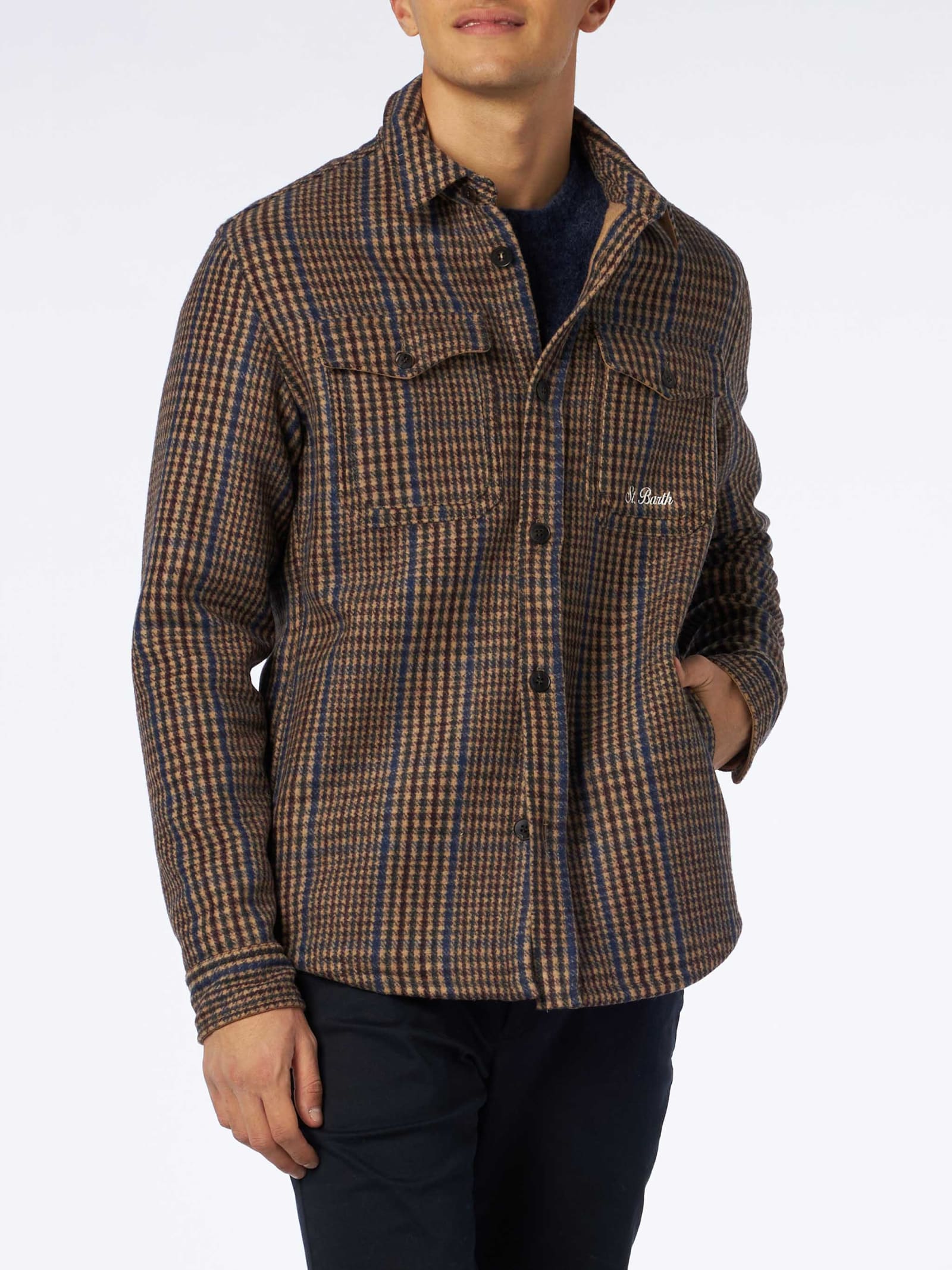 MC2 Saint Barth Man Wooly Prince Of Wales Overshirt With Pockets And Patches