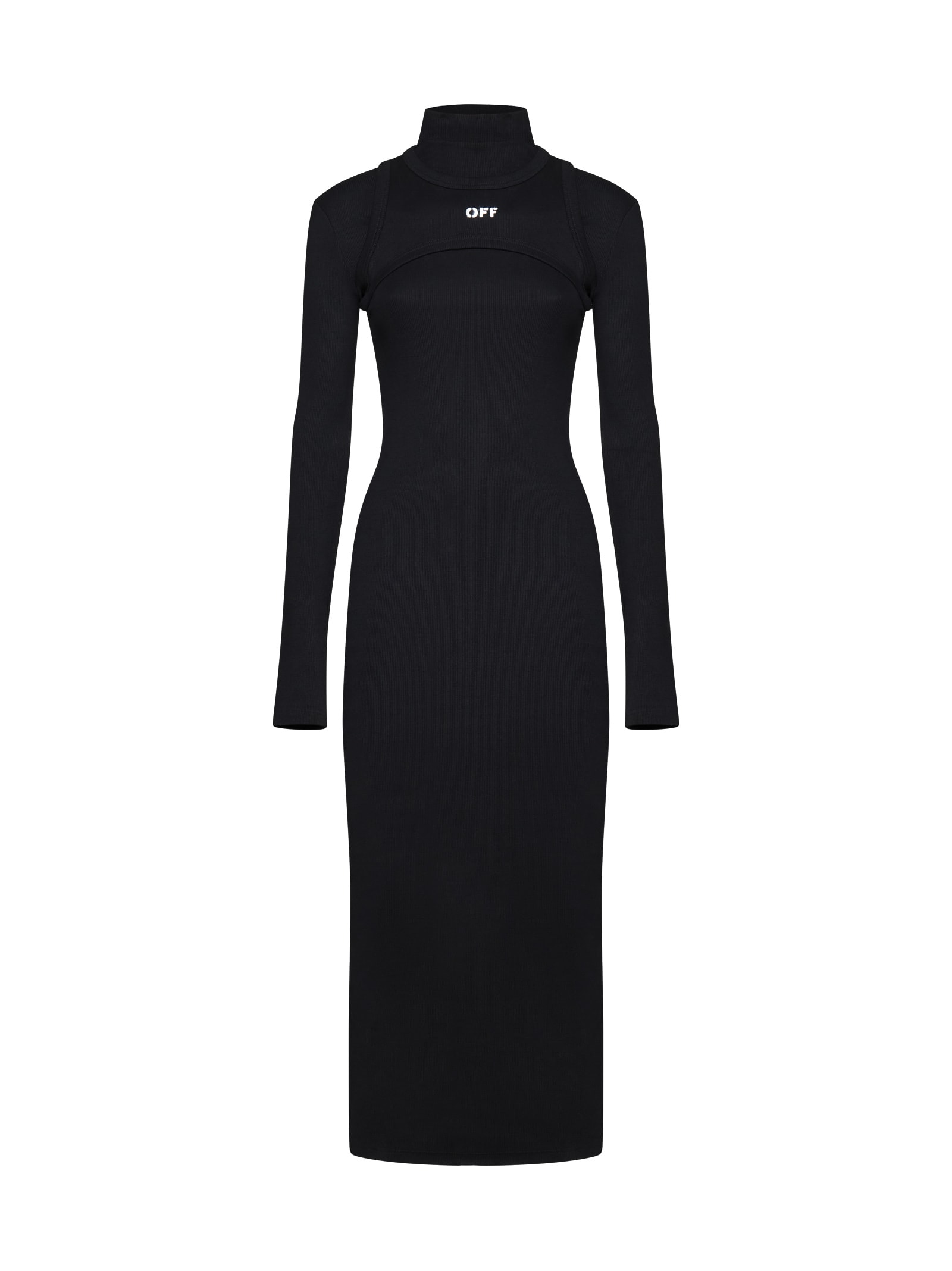 Off-White Ribbed Cotton Midi Dress