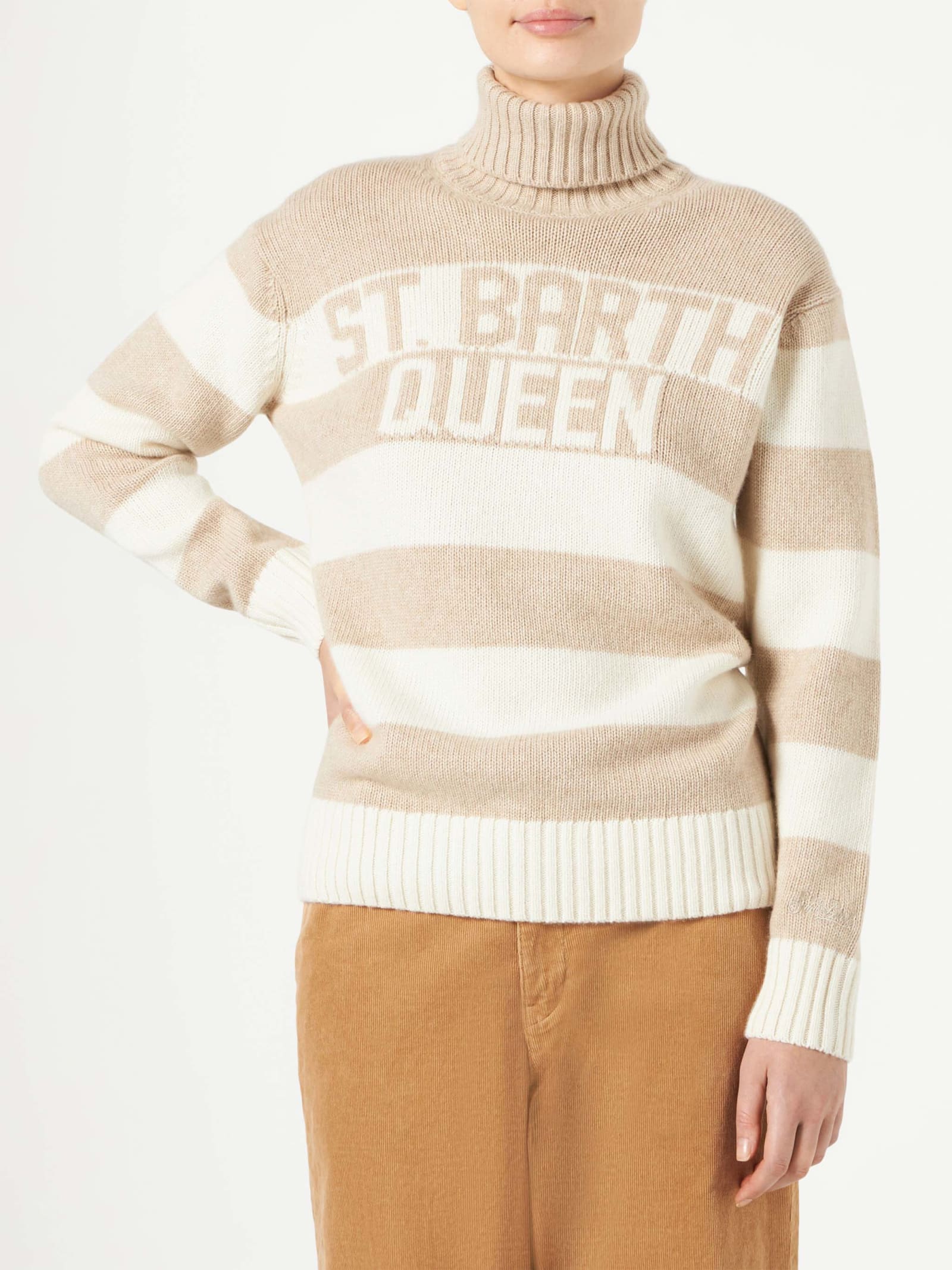 MC2 Saint Barth Woman Turtleneck Sweater St. Barth Queen Print