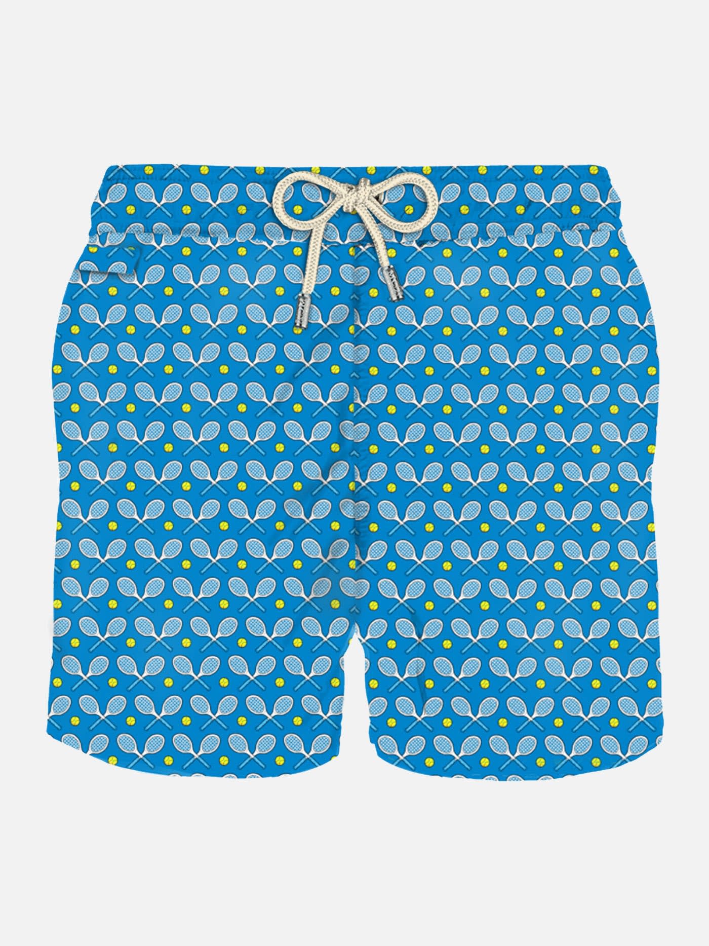 MC2 Saint Barth Man Light Fabric Swim Shorts With Rackets Print